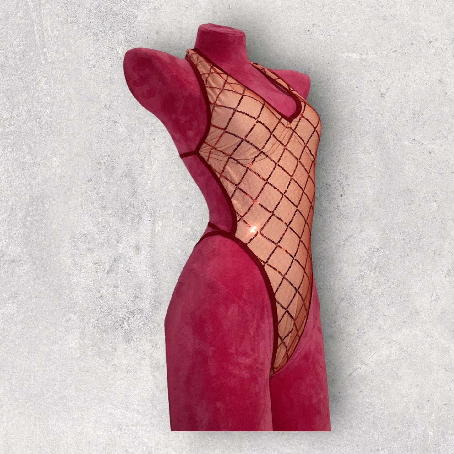 Red diamond pattern sequin bodysuit adjustable