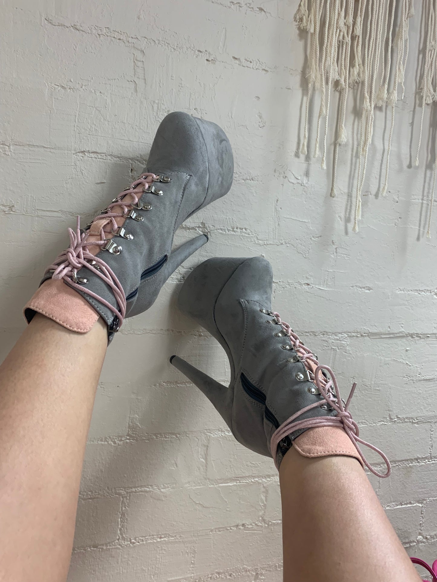 Grey & Pink low ankle boots