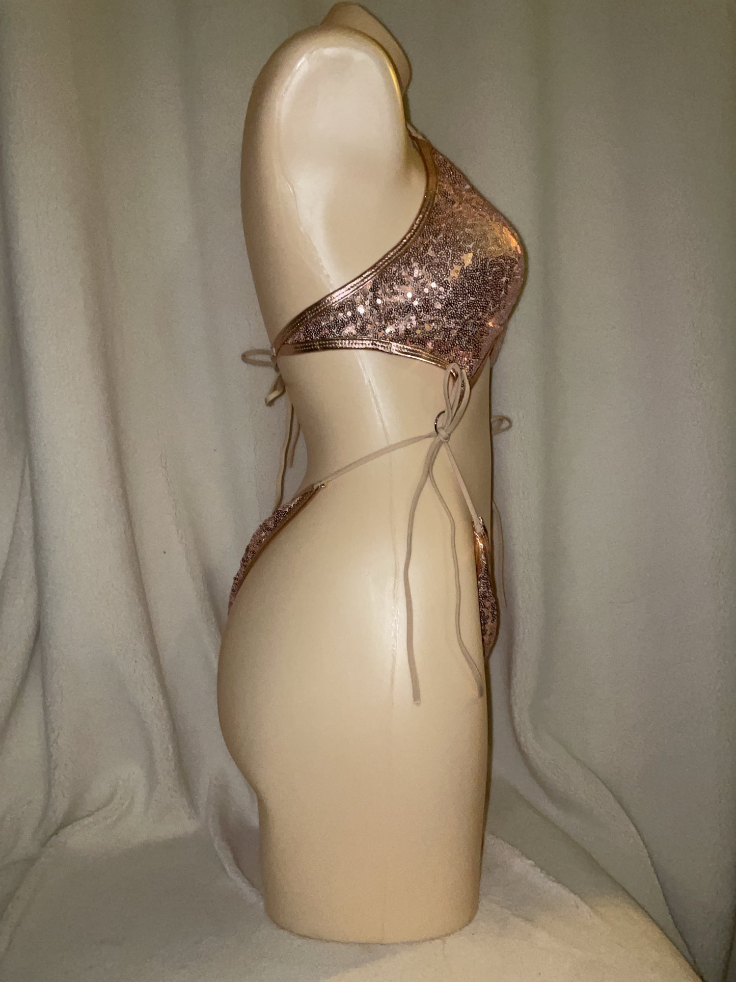 Brassy Gold sequin bikini tie bodysuit
