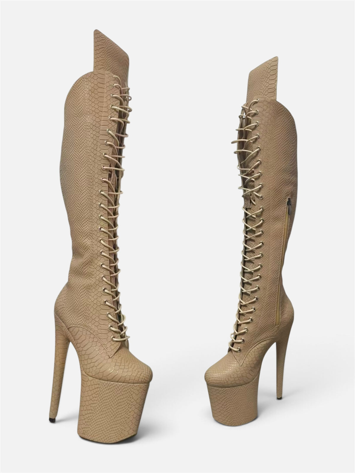 Snake skin knee high boots - Tan - knee pads