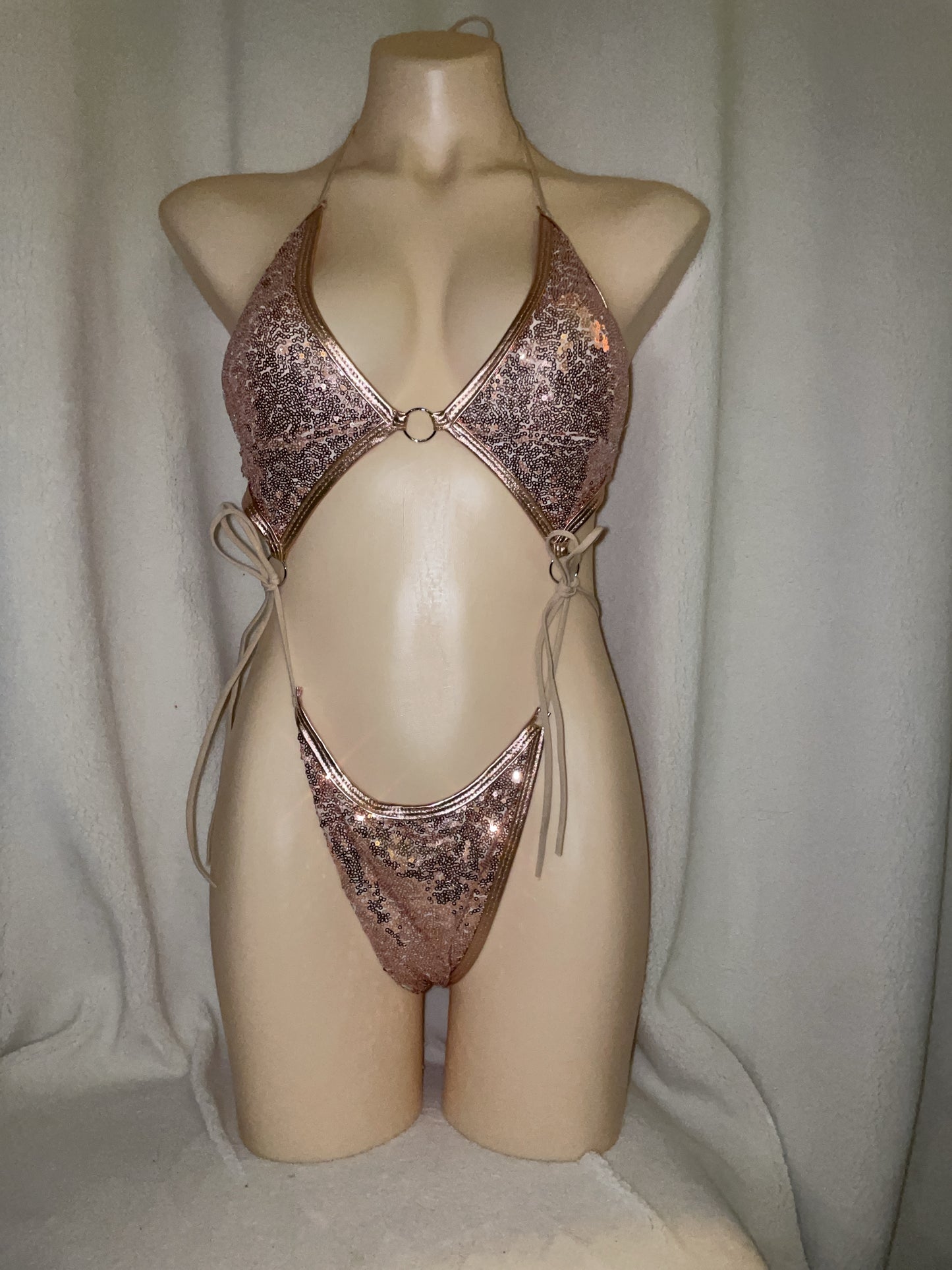 Brassy Gold sequin bikini tie bodysuit