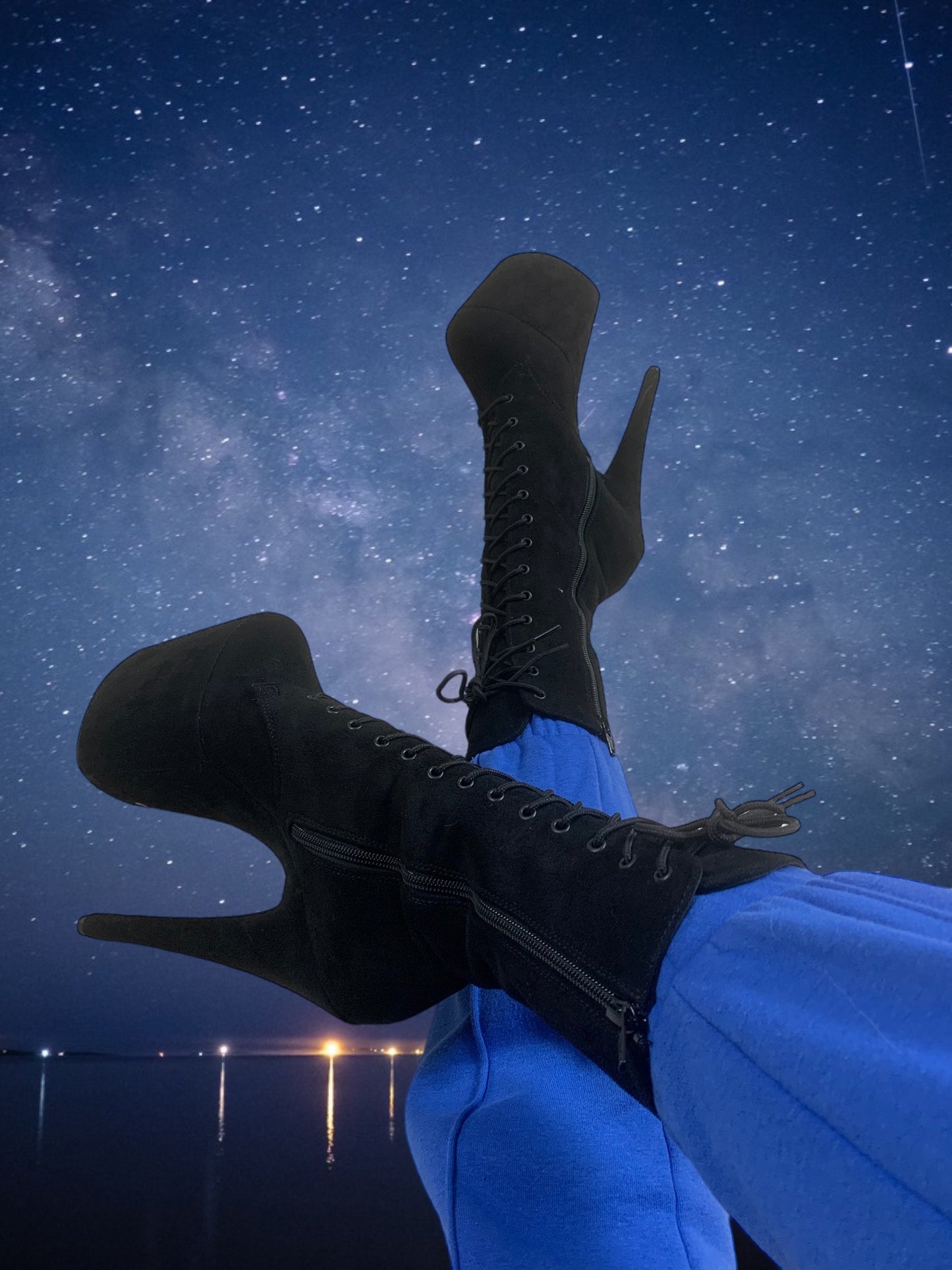 Midnight Black suede Lower calf boots 8 inch heels