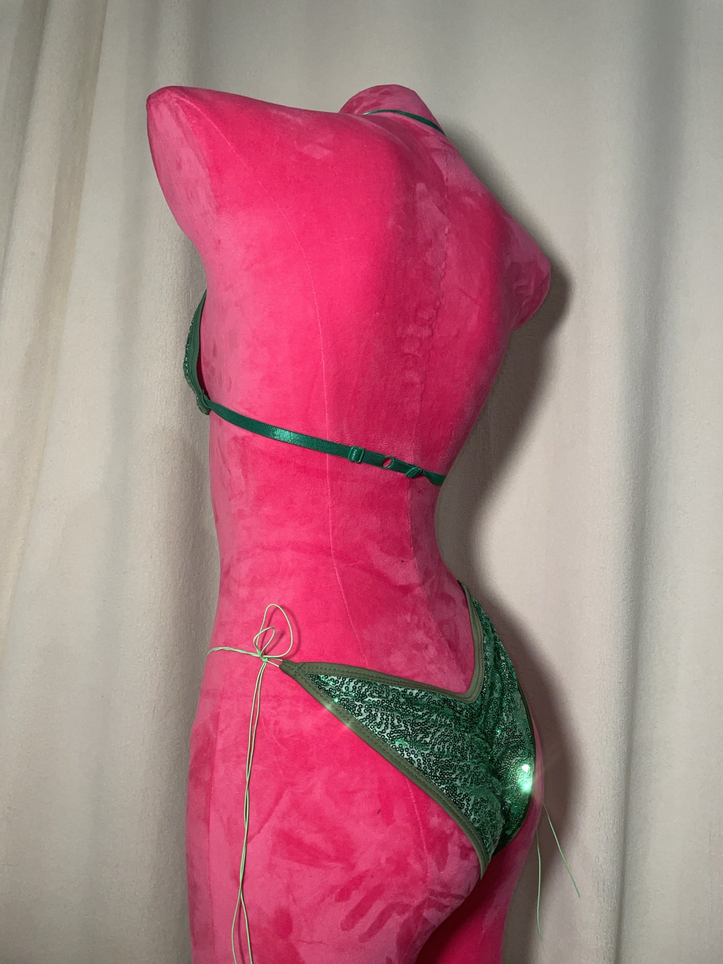 Sequin bikini scrunch bottom - green