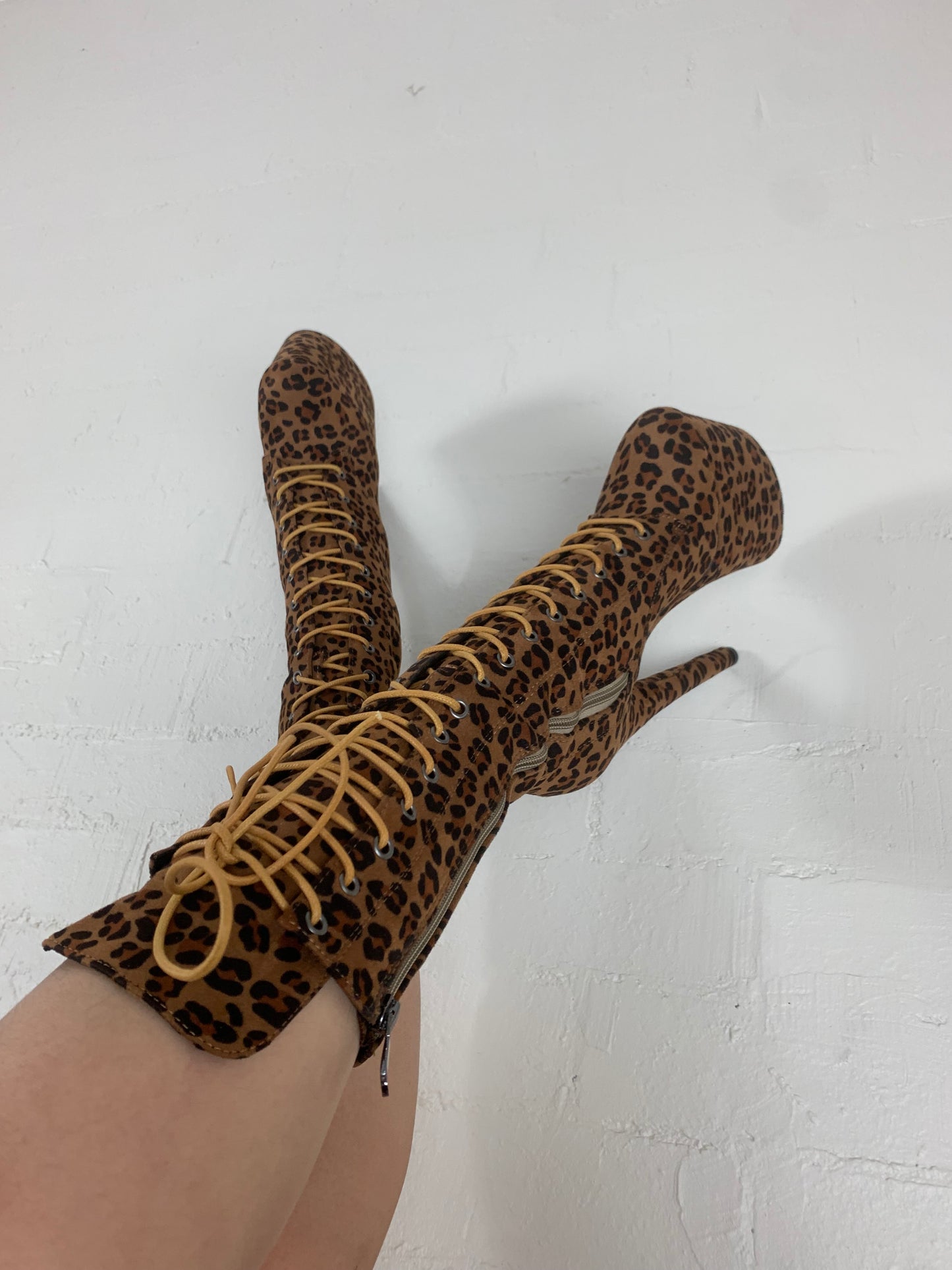 The original wild cat - cheetah print mid calf boots 8 inch heels