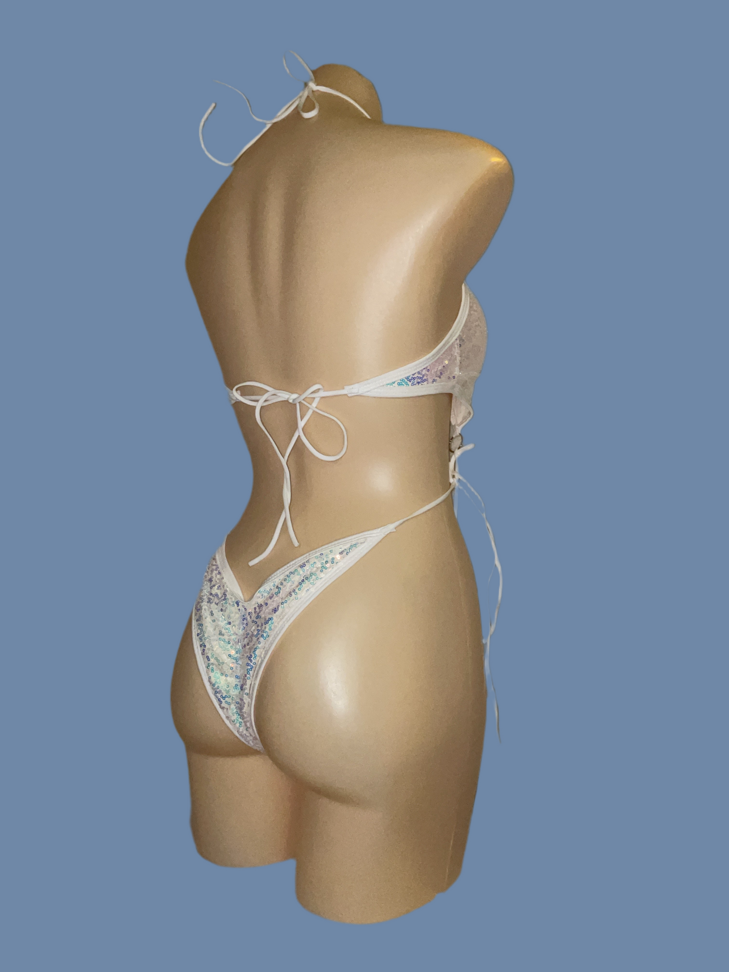 White sequin bikini tie bodysuit