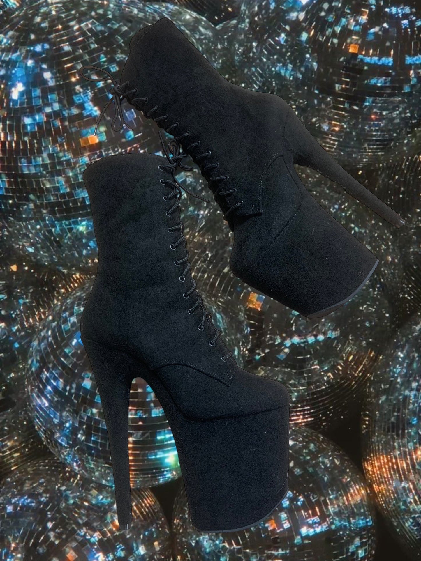 Midnight Black suede Lower calf boots 8 inch heels