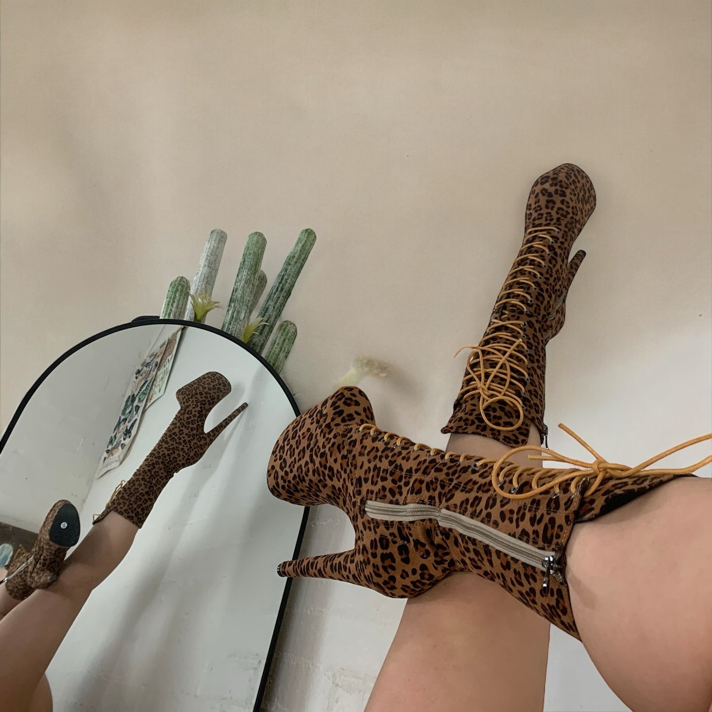 The original wild cat - cheetah print mid calf boots 8 inch heels