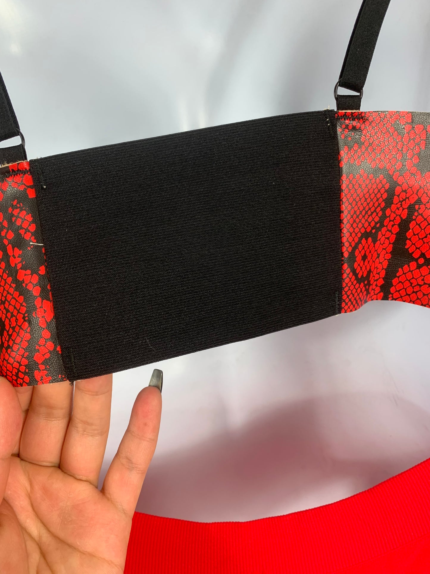Red snake skin bra PU leather