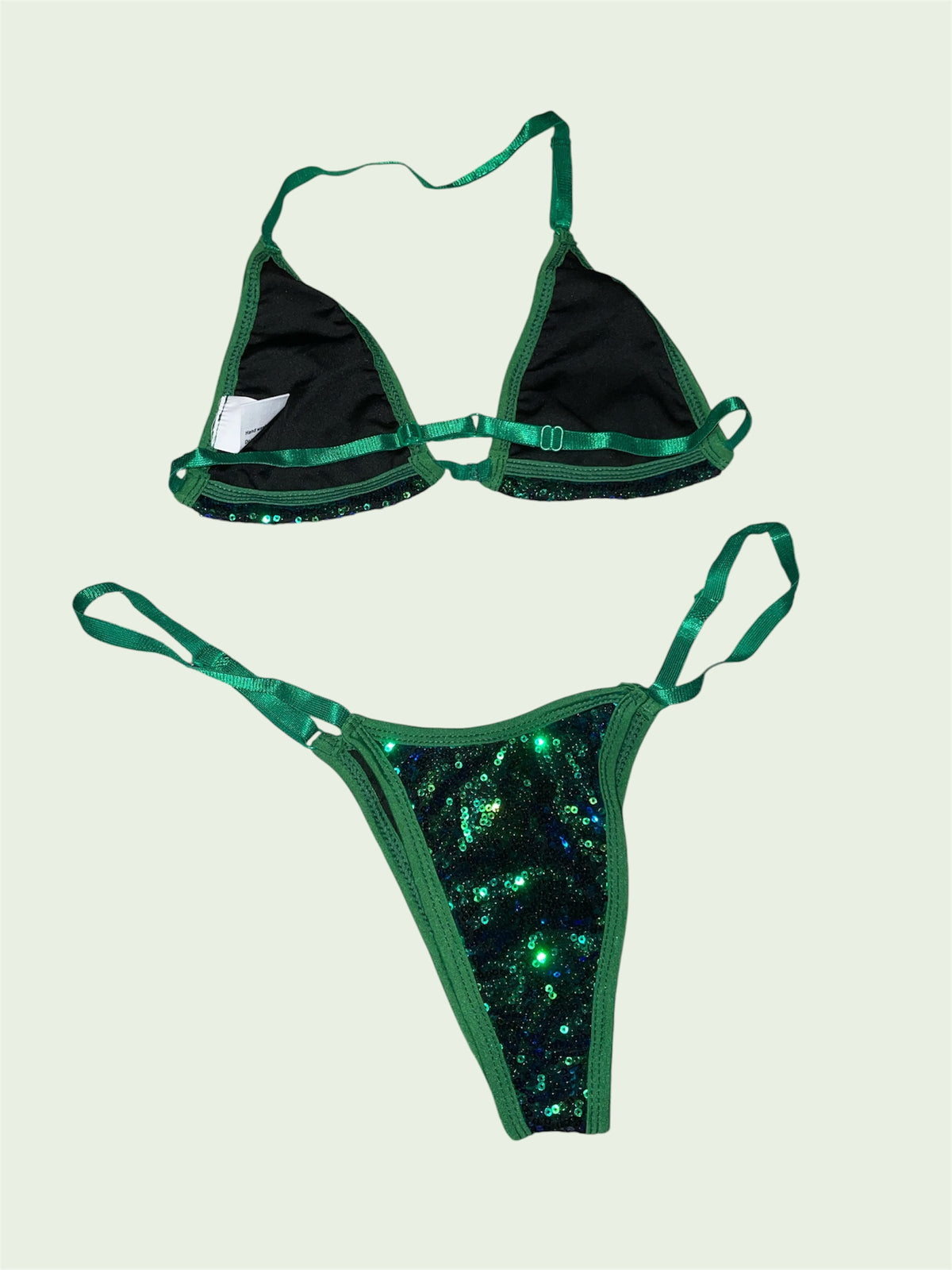 Diamond tease - Green with blue sequins bikini