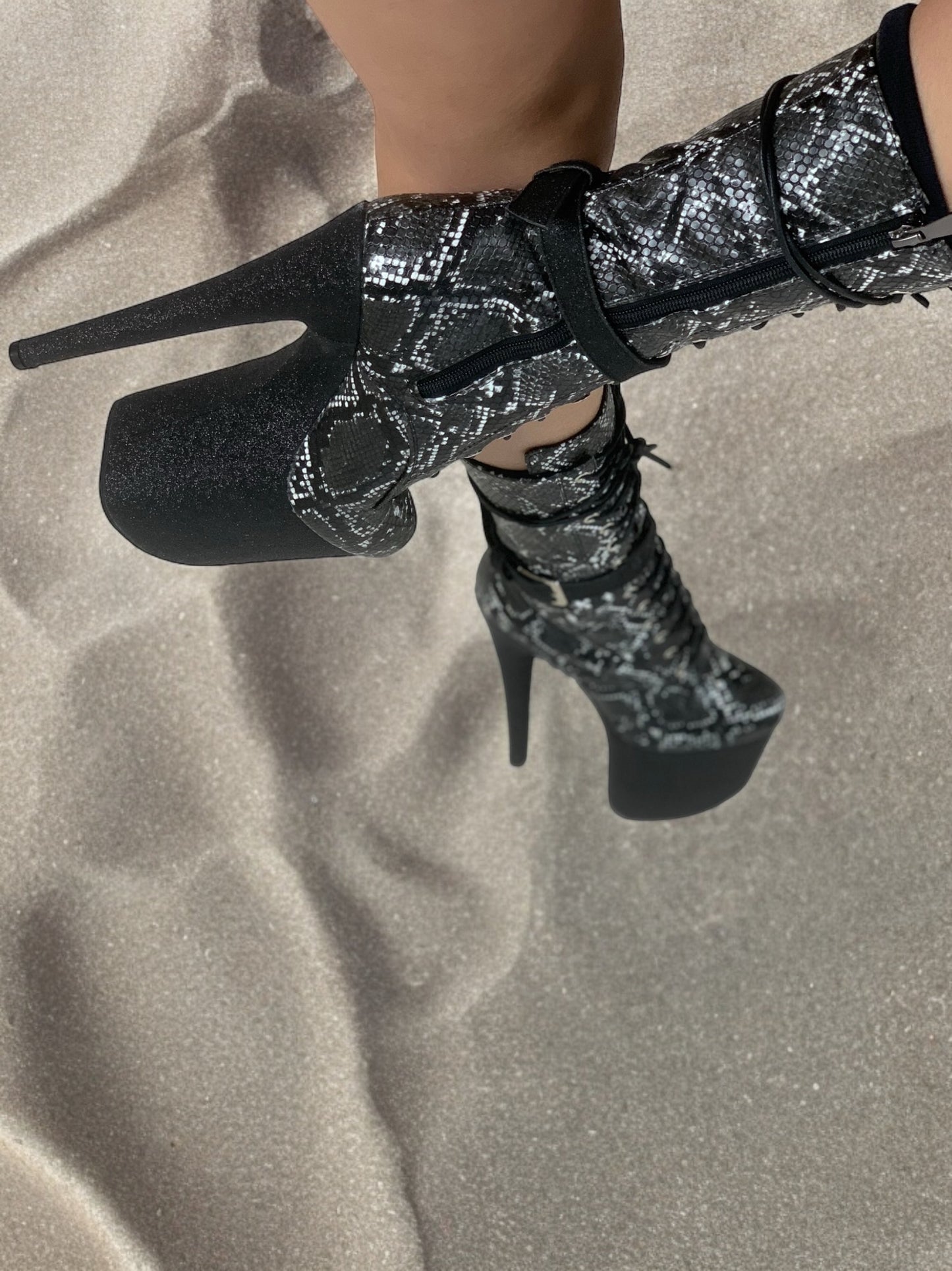 Medusa Onyx mid calf 8 inch heels