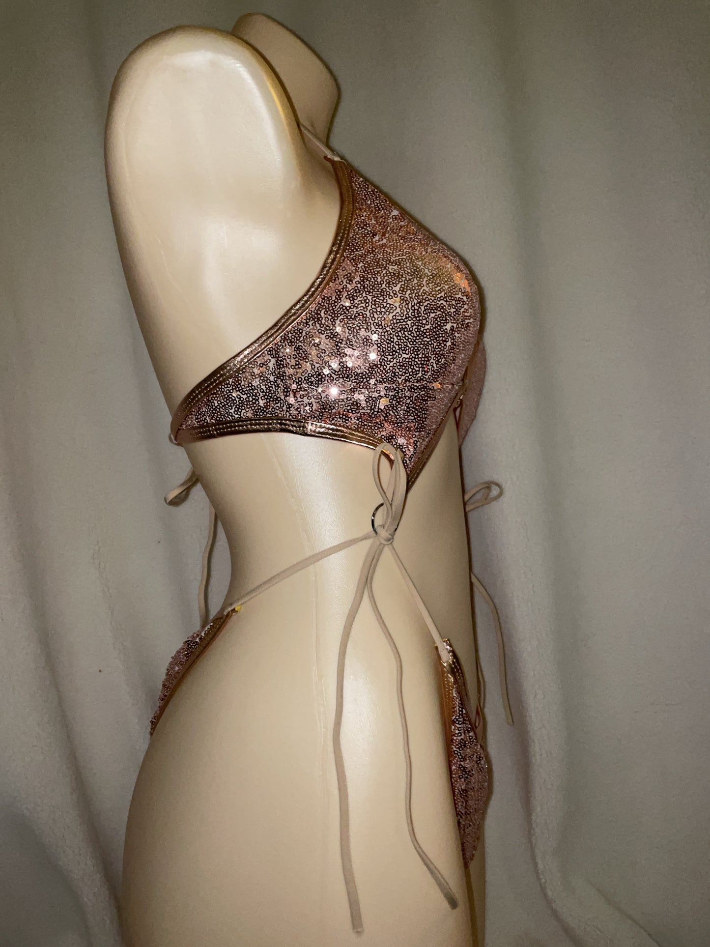 Brassy Gold sequin bikini tie bodysuit