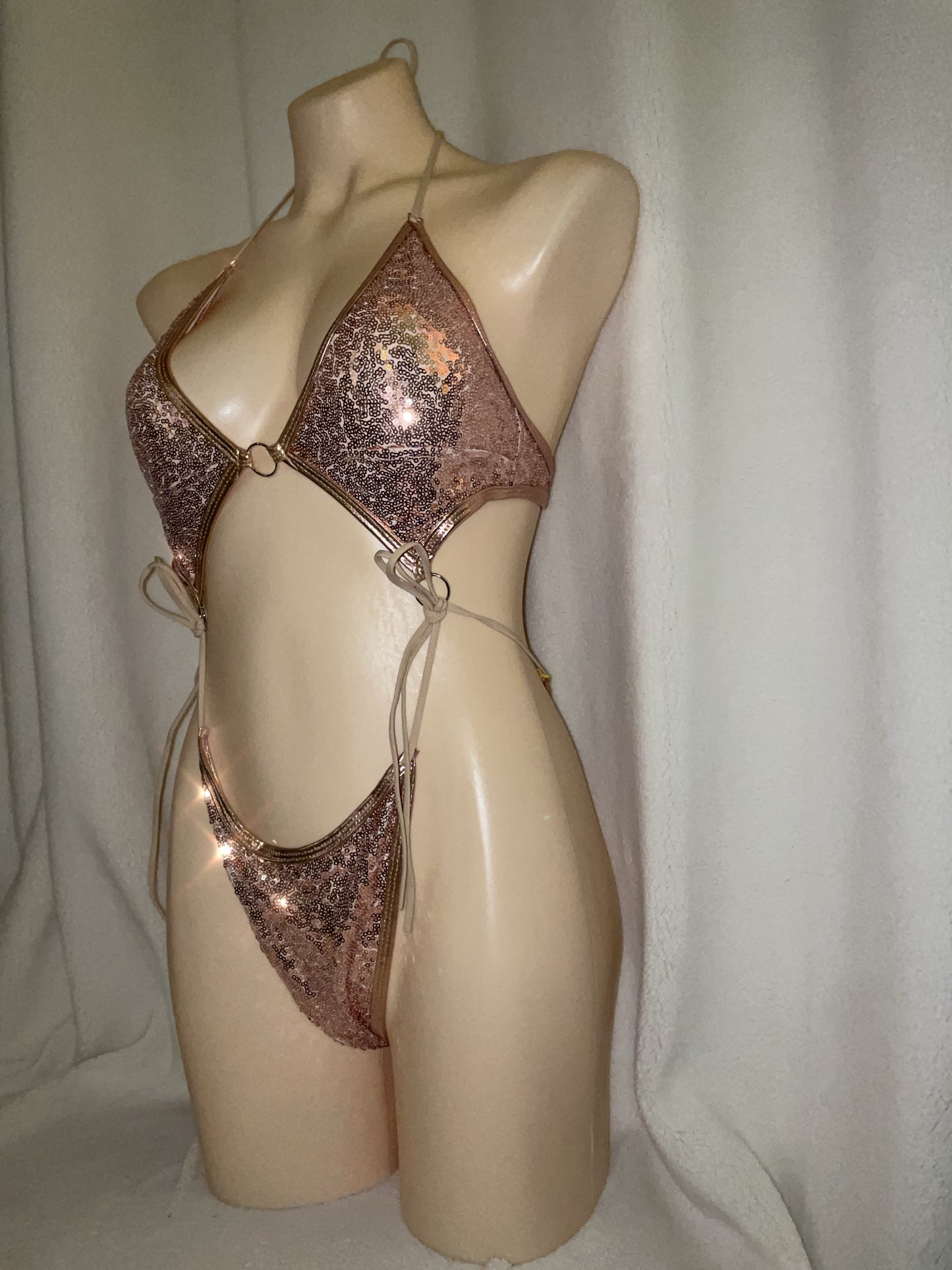 Brassy Gold sequin bikini tie bodysuit