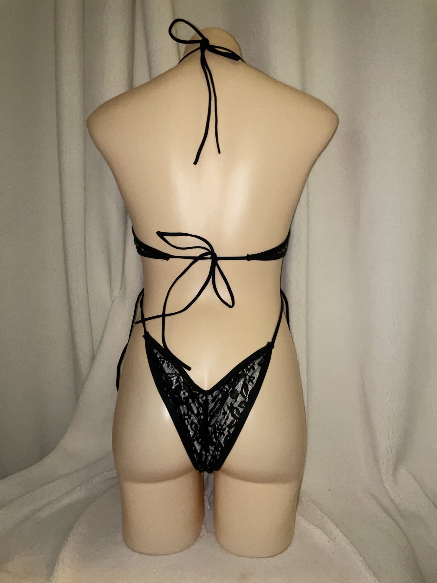 Black lace bikini tie bodysuit