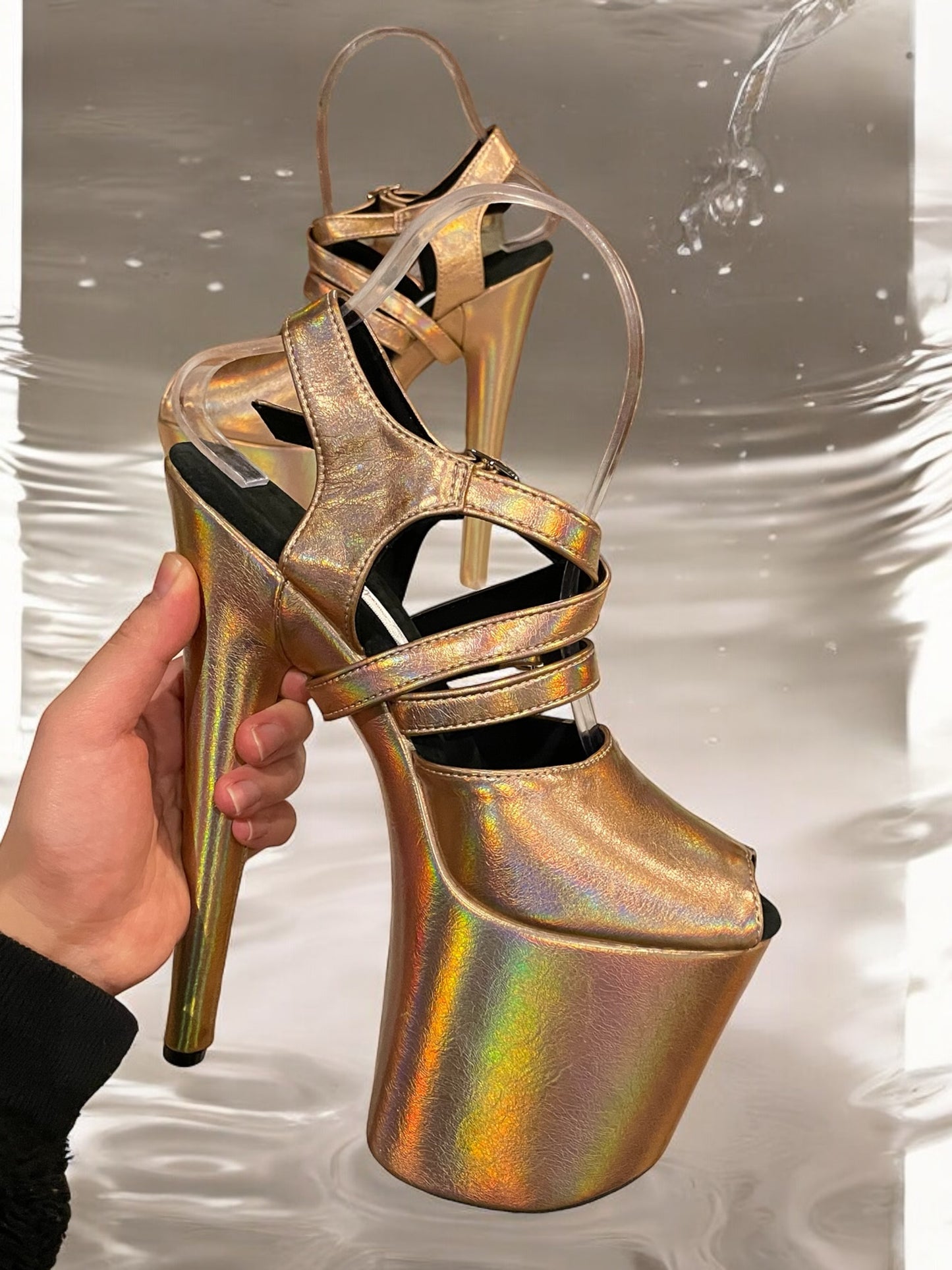 Gold small peep toe sandals 8 inch
