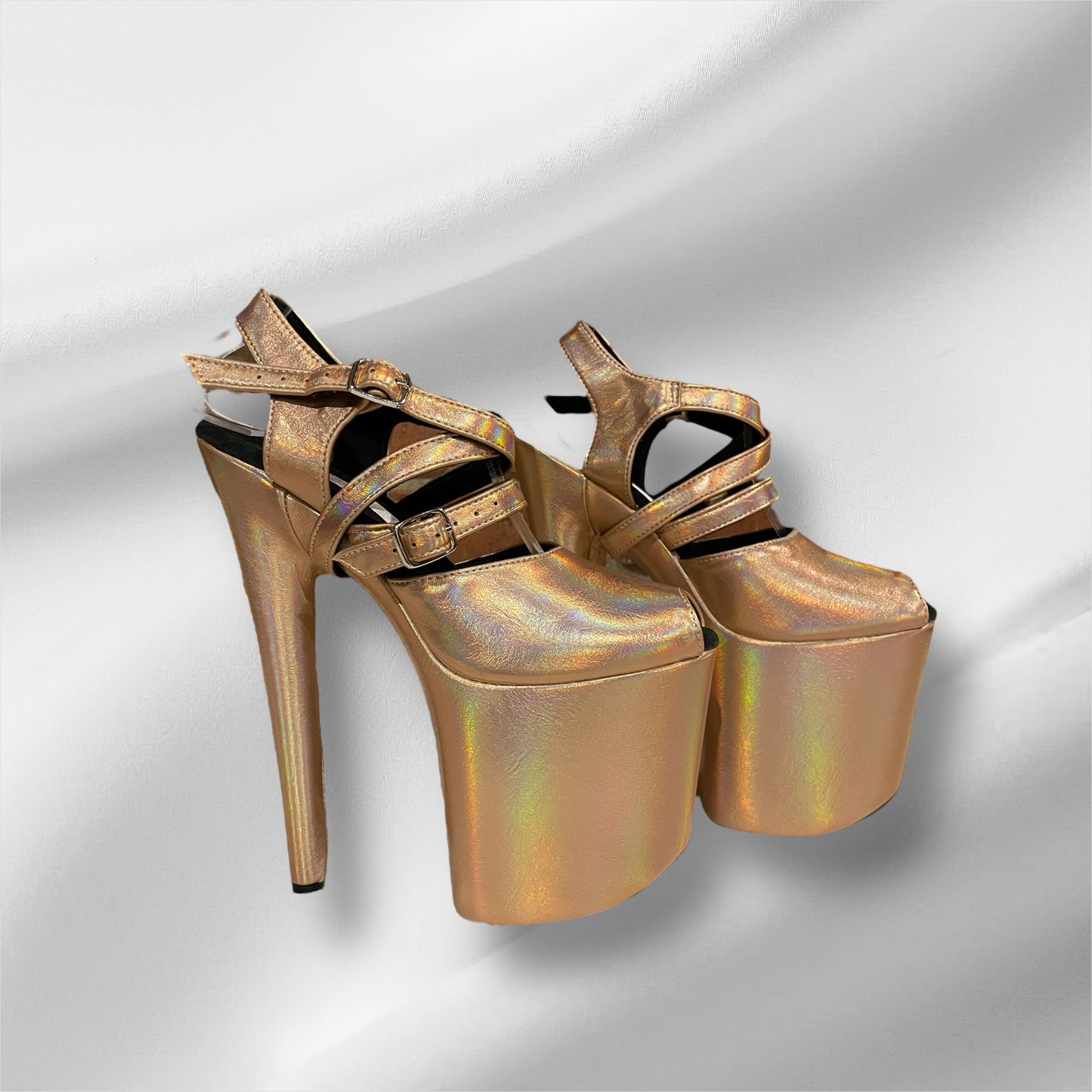 Gold small peep toe sandals 8 inch