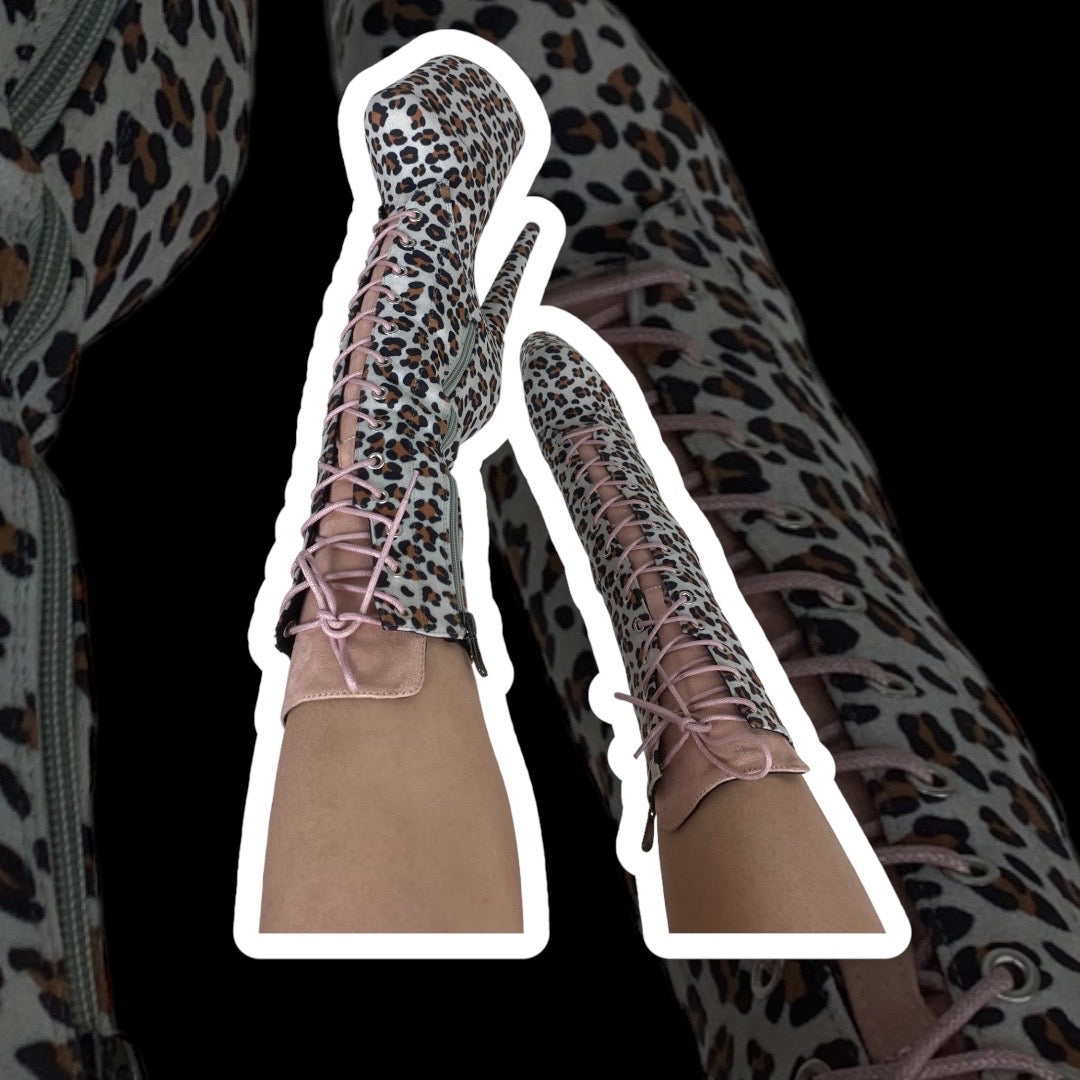 Pink panther mid-calf boots 8 inch heels