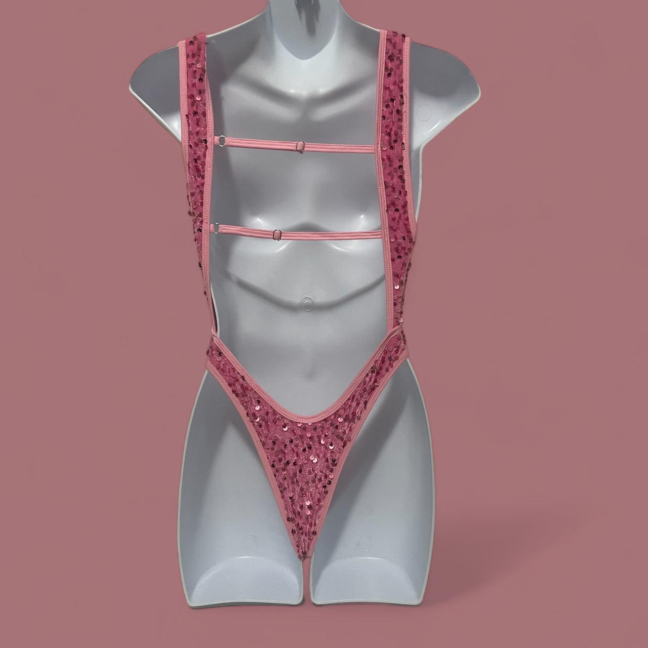 Pink sequin bow tie bodysuit