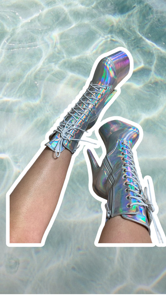 Holographic ankle boots 8 inch