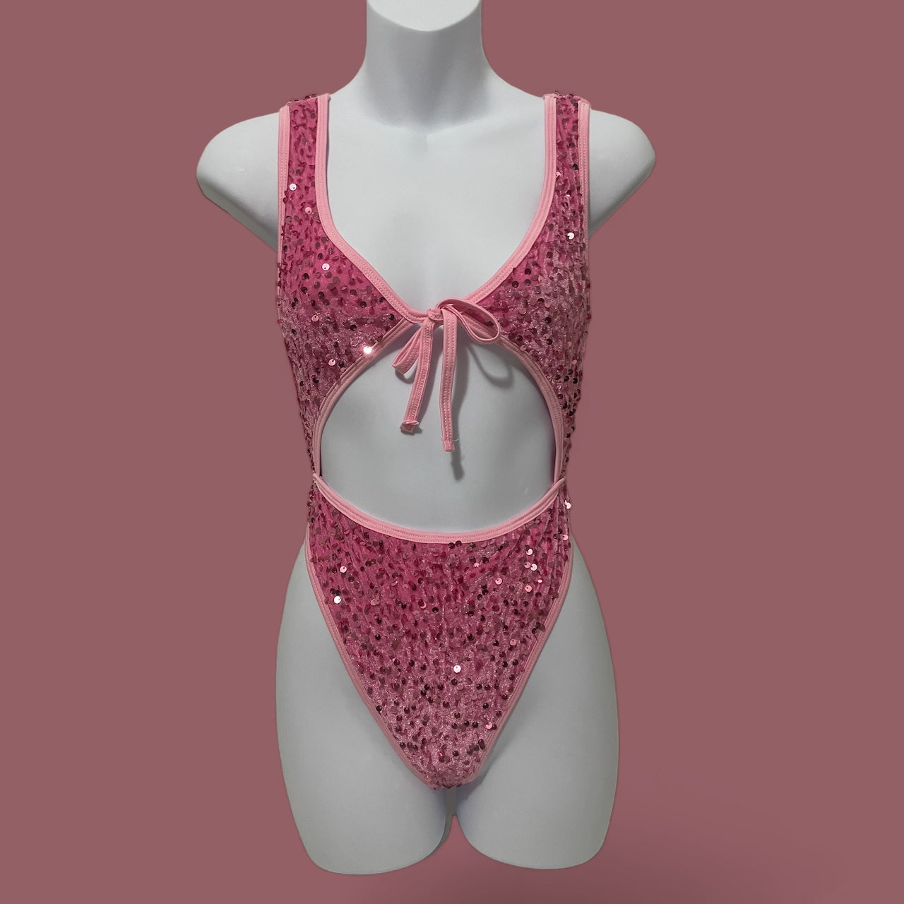 Pink sequin bow tie bodysuit