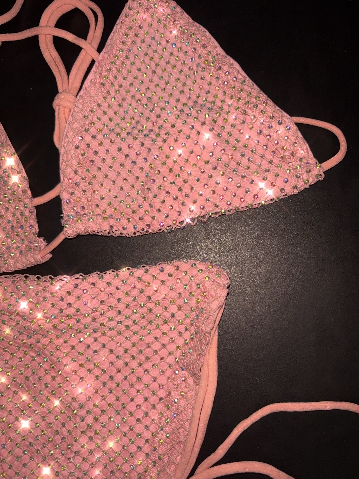 Rhinestone fishnet bikini pink