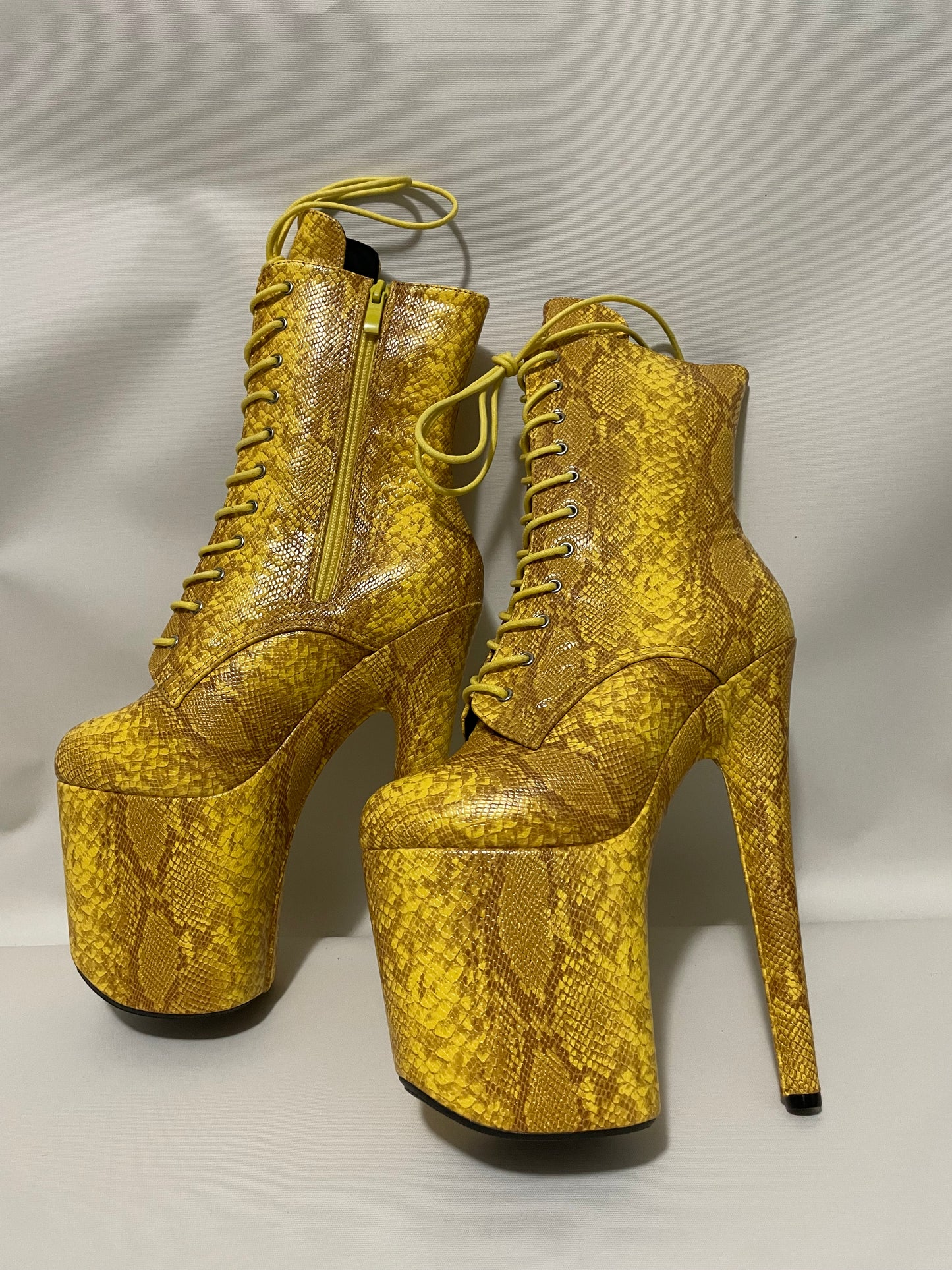 Medusa Yellow Snake print ankle boots 8 inch