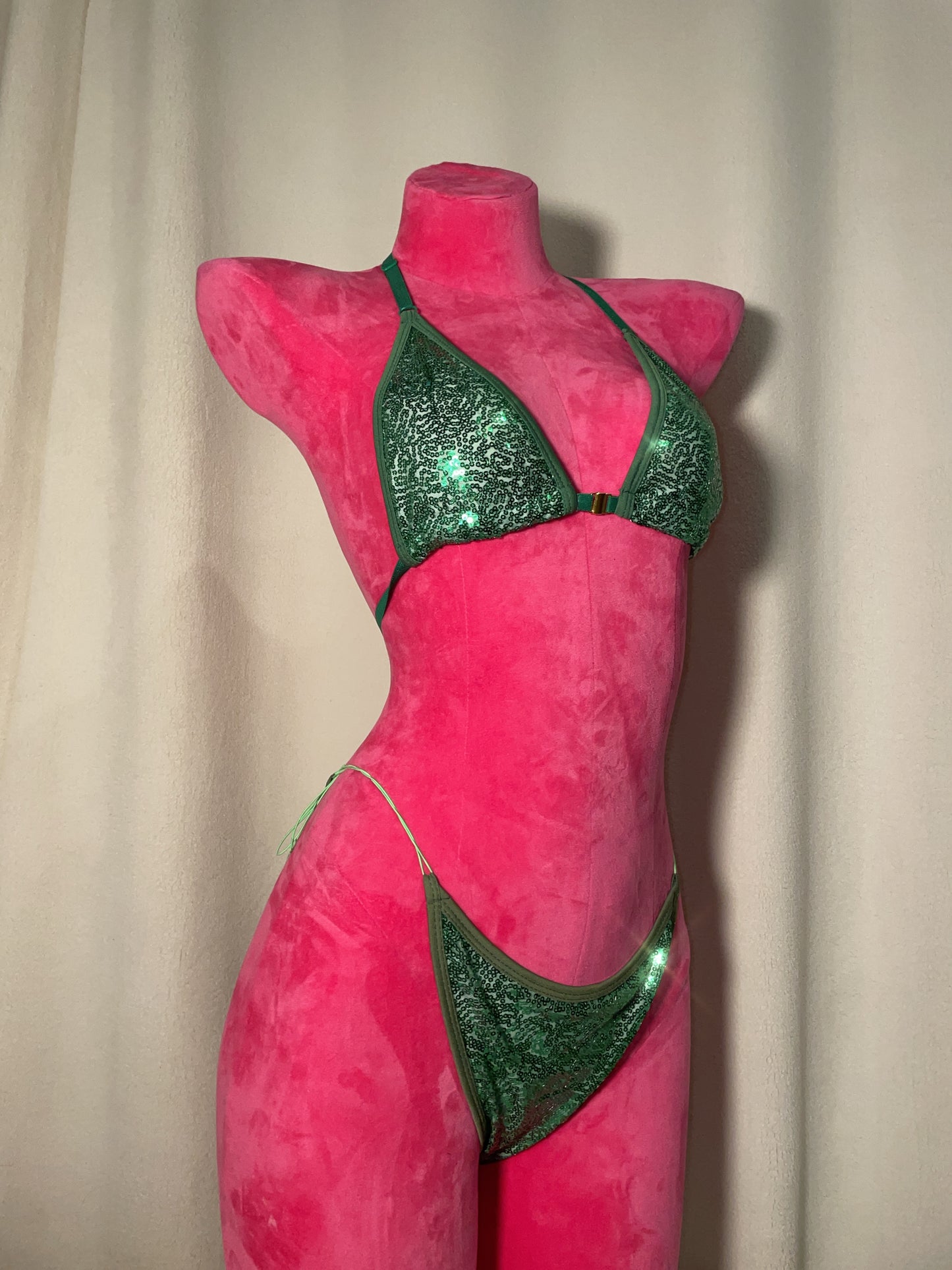 Sequin bikini scrunch bottom - green