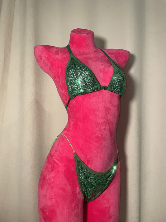 Sequin bikini scrunch bottom - green