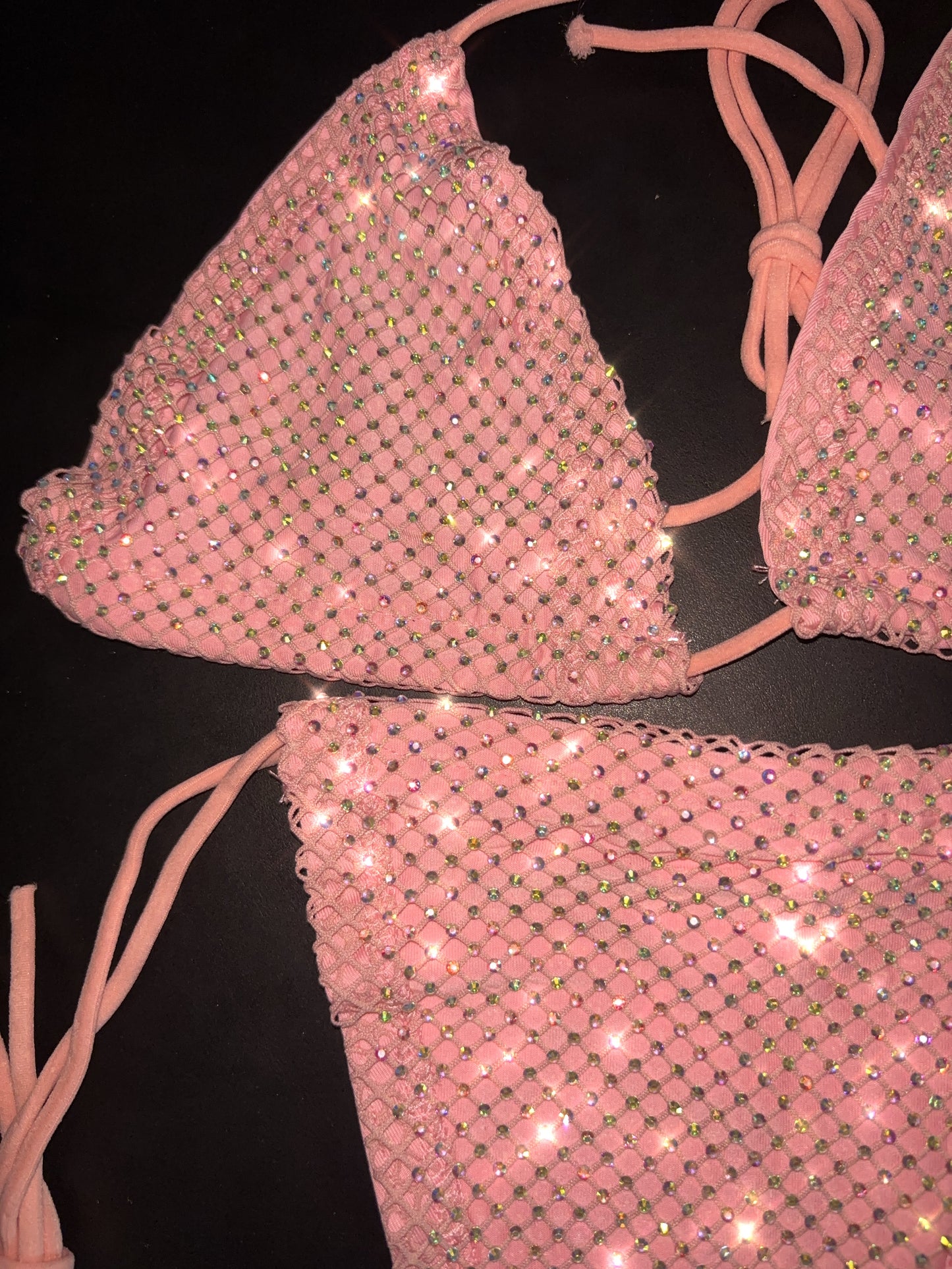 Rhinestone fishnet bikini pink