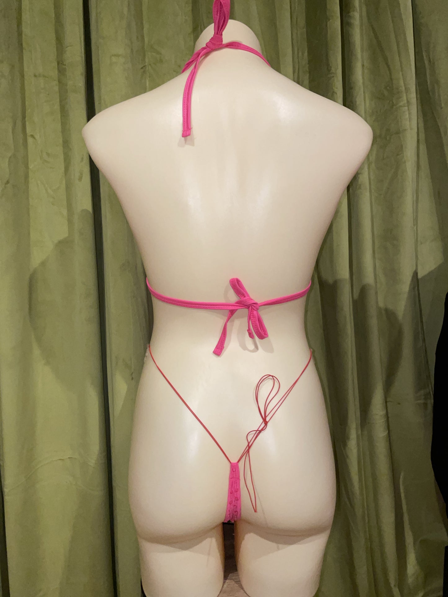 Hot pink Y string bikini with pink stones