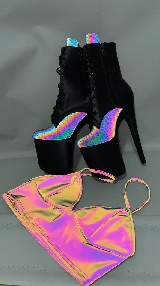 Reflective mermaid + matte black boots 8 inch