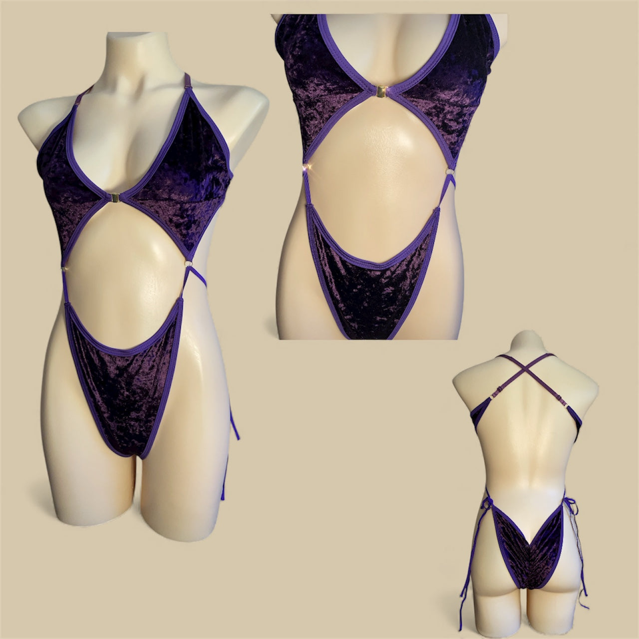 Bikini tie bodysuit - purple velvet