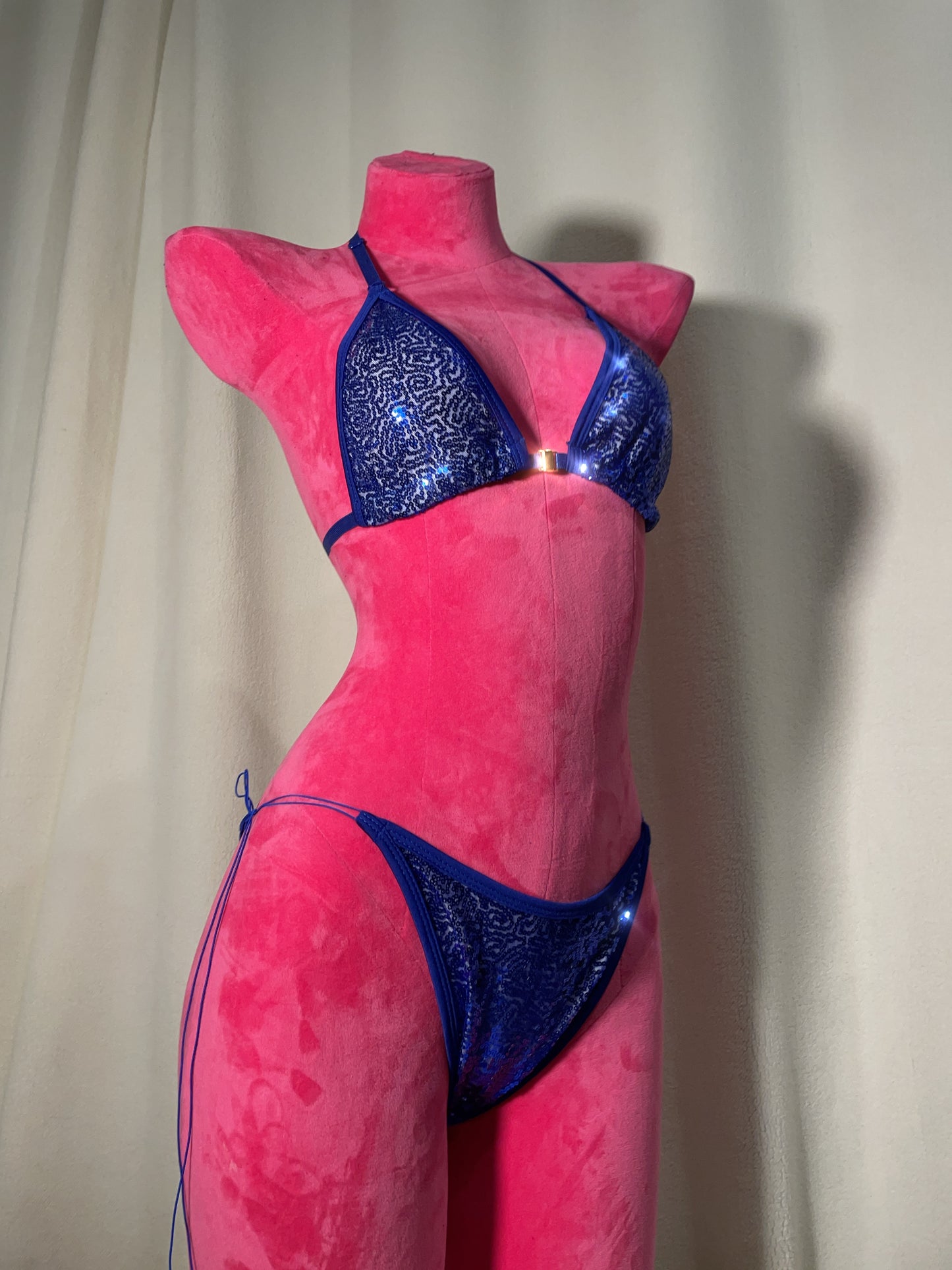 Sequin bikini scrunch bottom -  blue