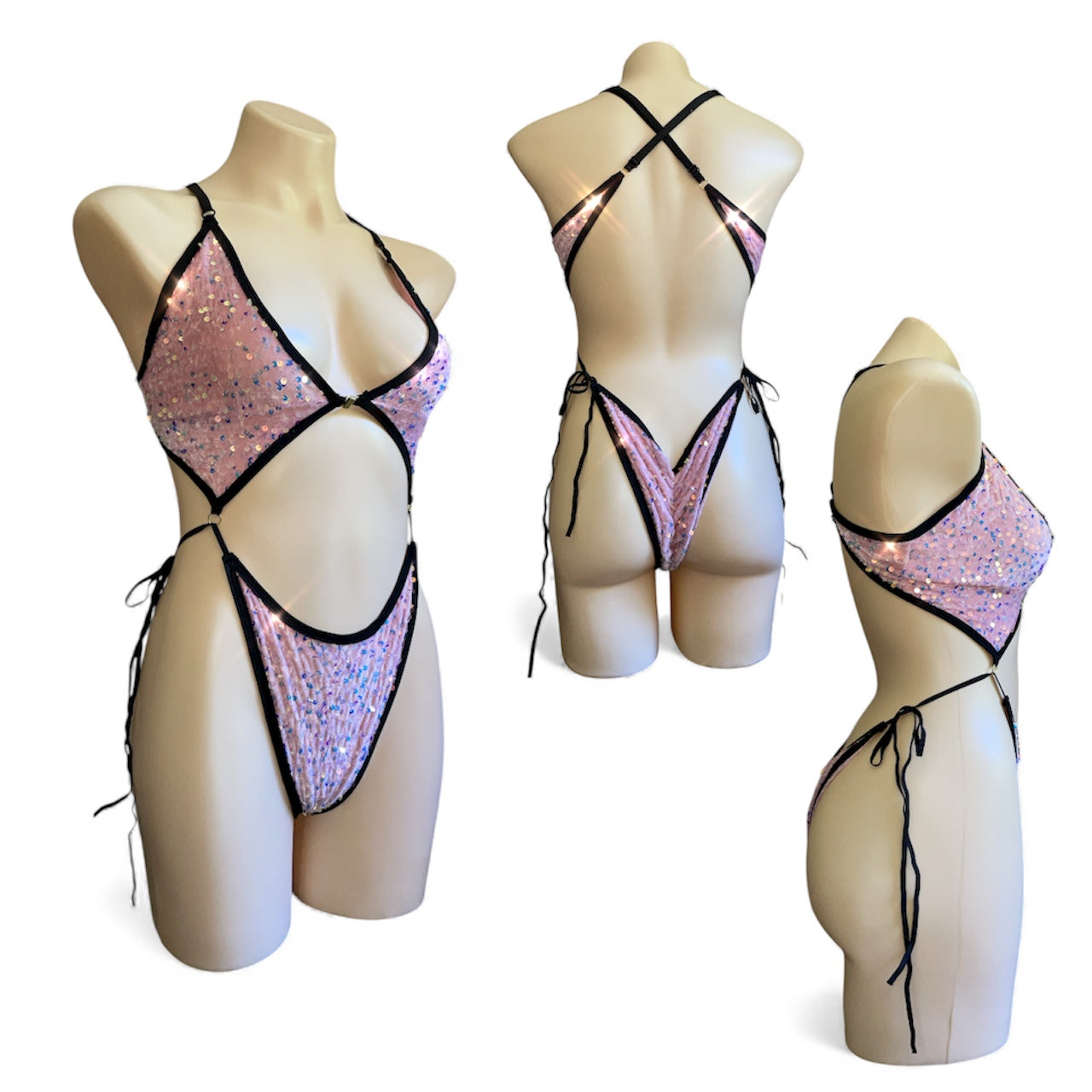 Bikini tie bodysuit - pink sequin