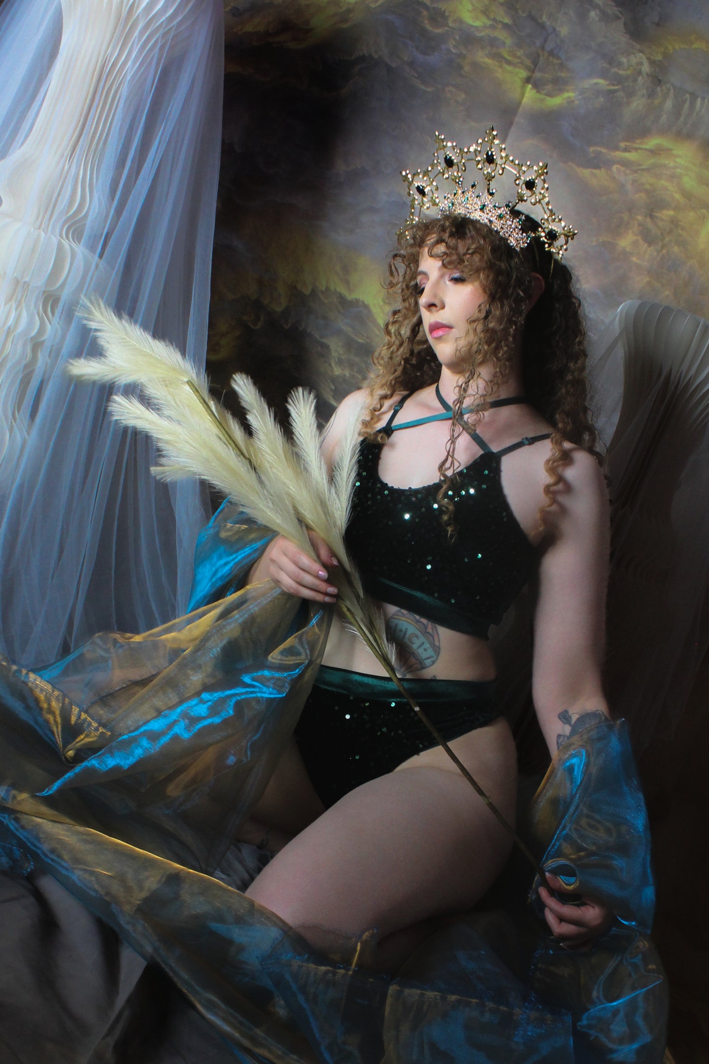 Sequin pole bra - Emerald Green
