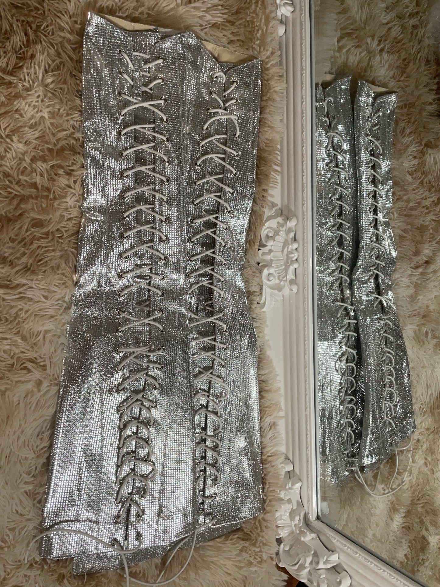 Diamond silver thigh high sleeves with built in knee pads [make to order]