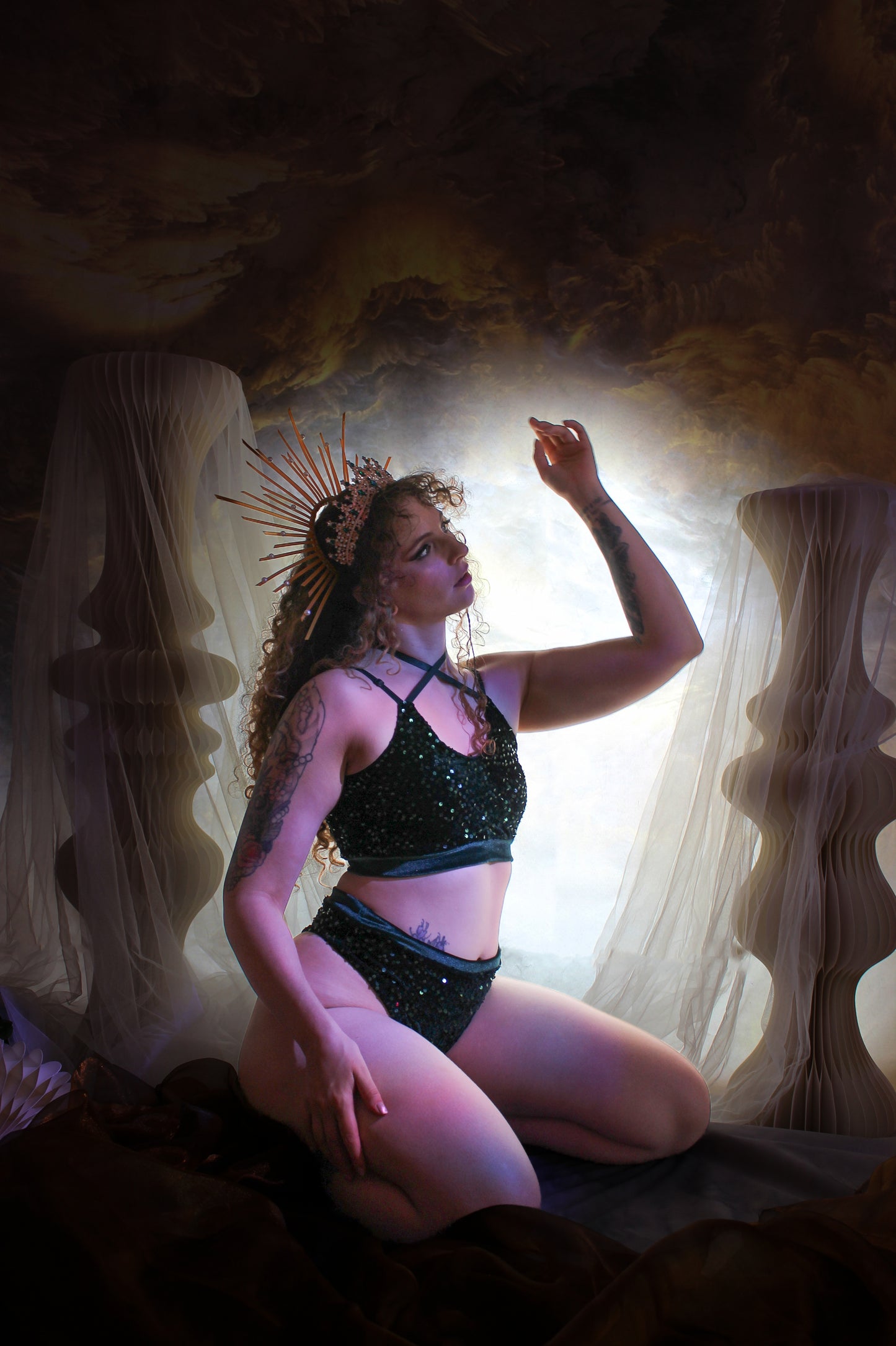 Sequin pole bra - Emerald Green