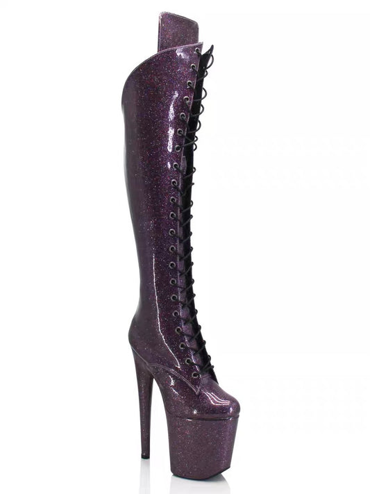 Grippy glitter knee high boots with knee pads