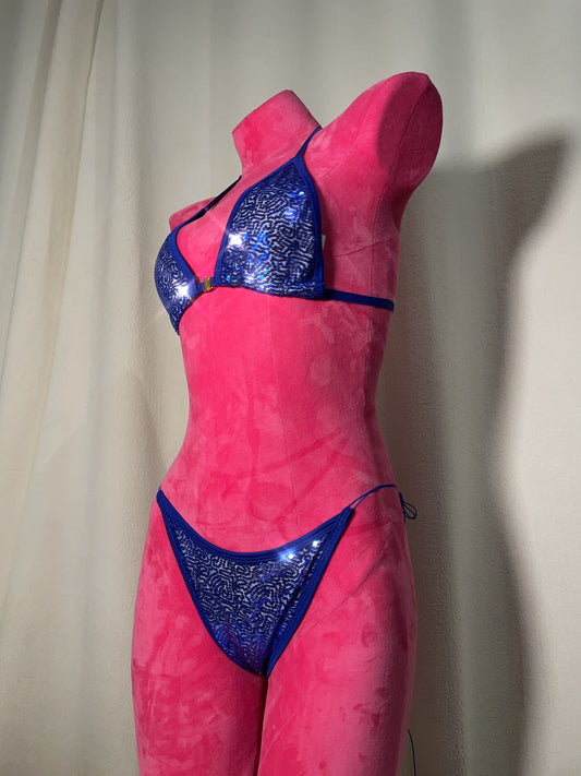 Sequin bikini scrunch bottom -  blue