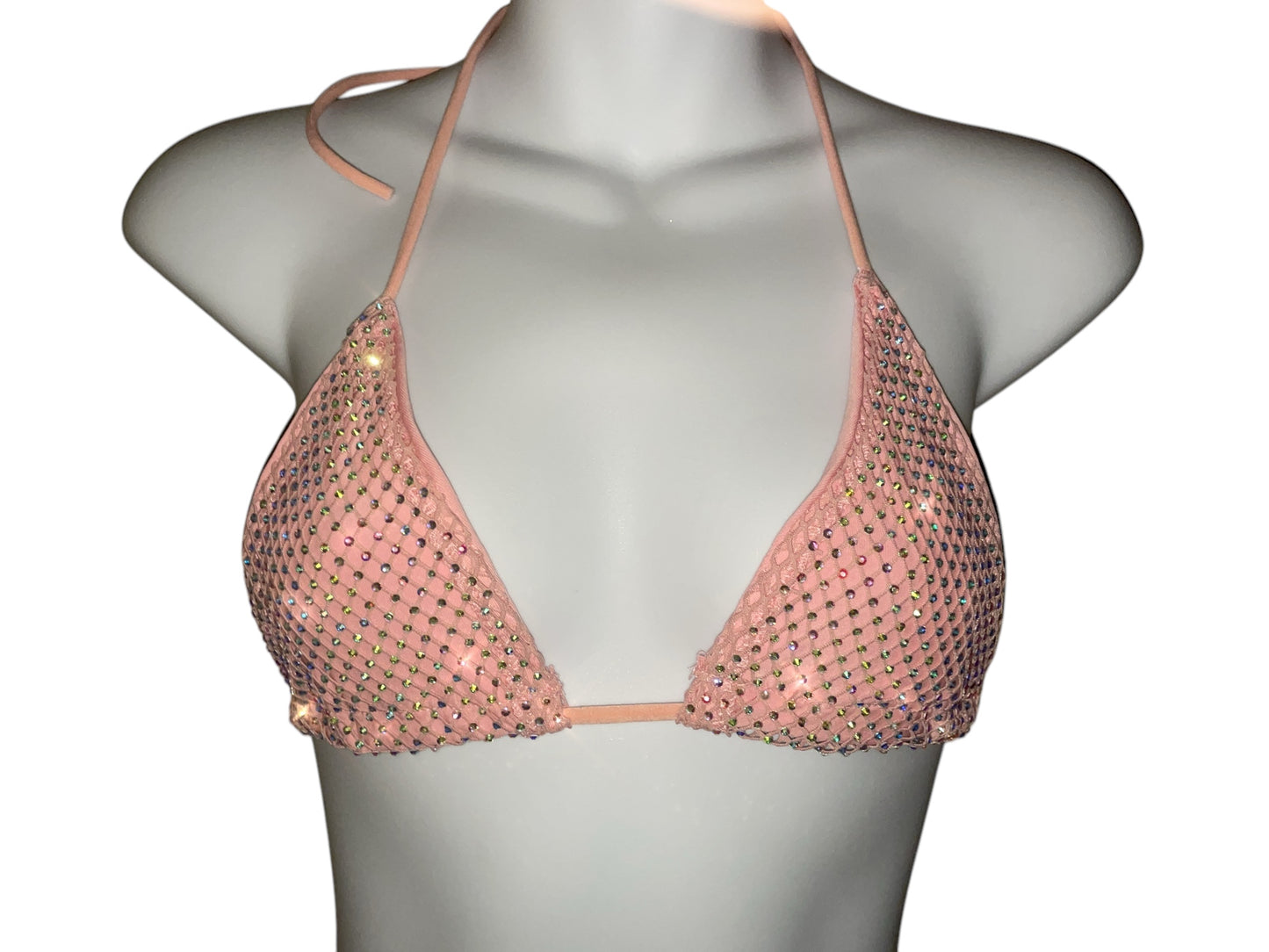 Rhinestone fishnet bikini pink