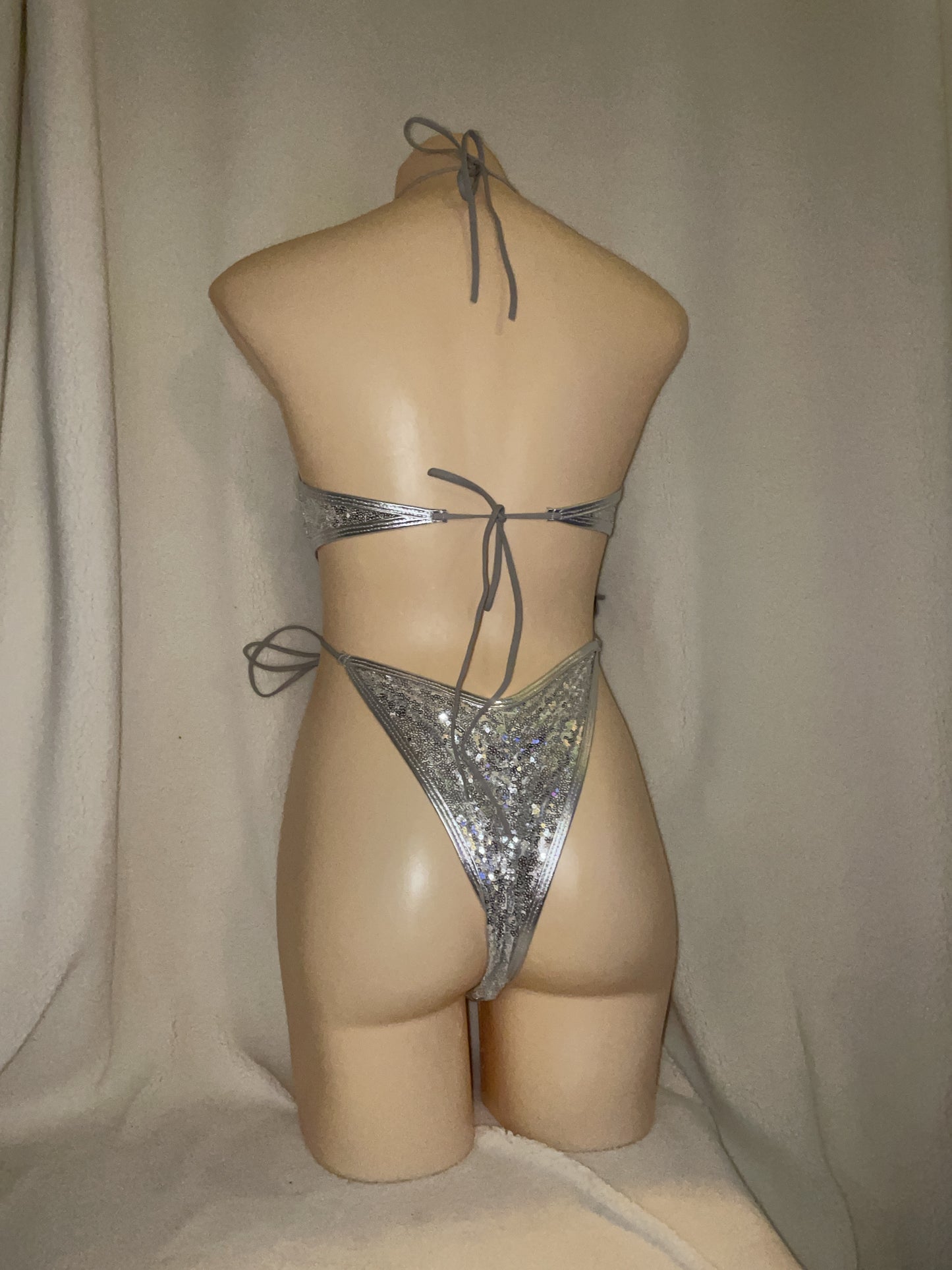 Silver sequin bikini tie bodysuit