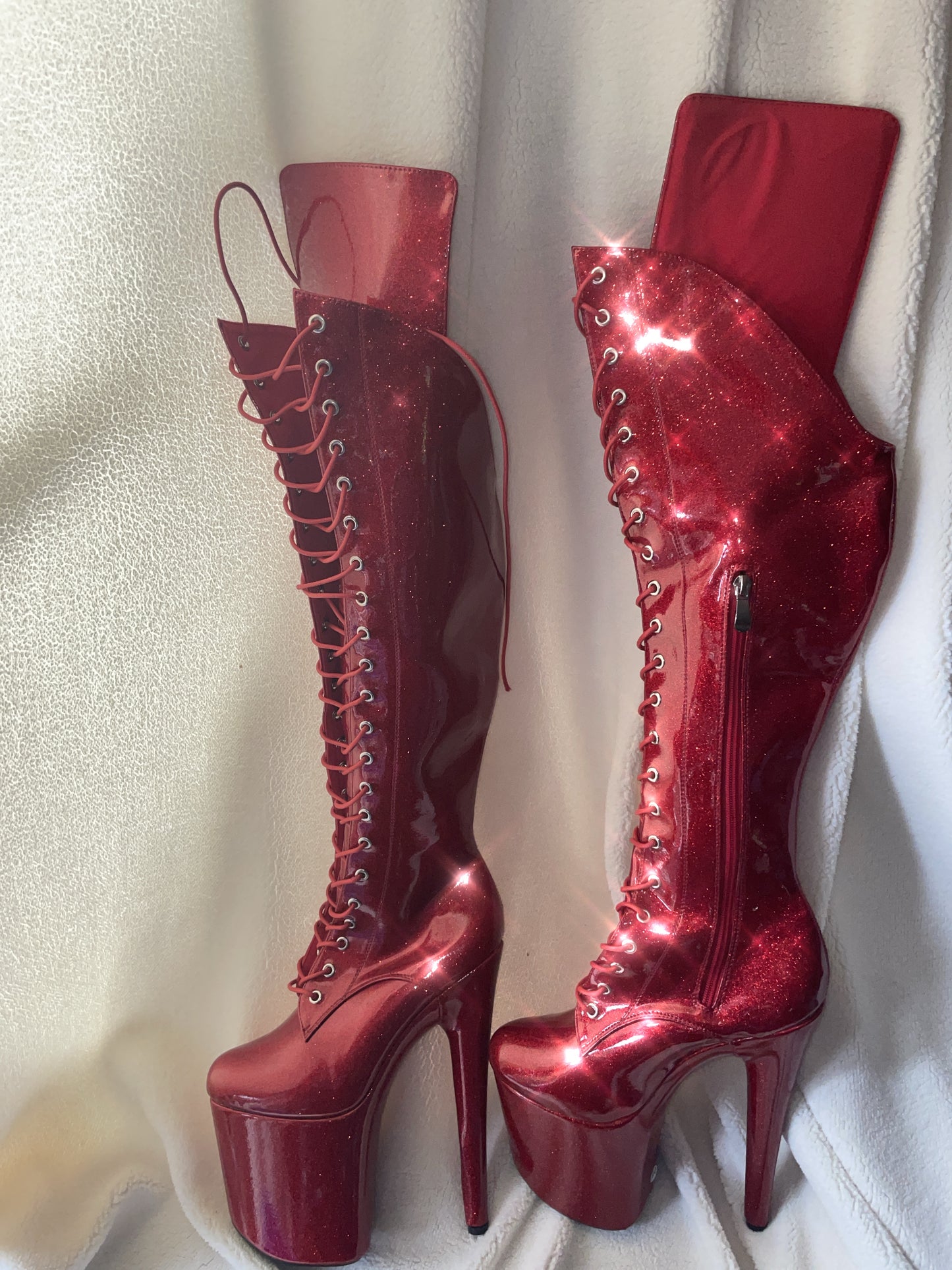 Grippy glitter knee high boots with knee pads