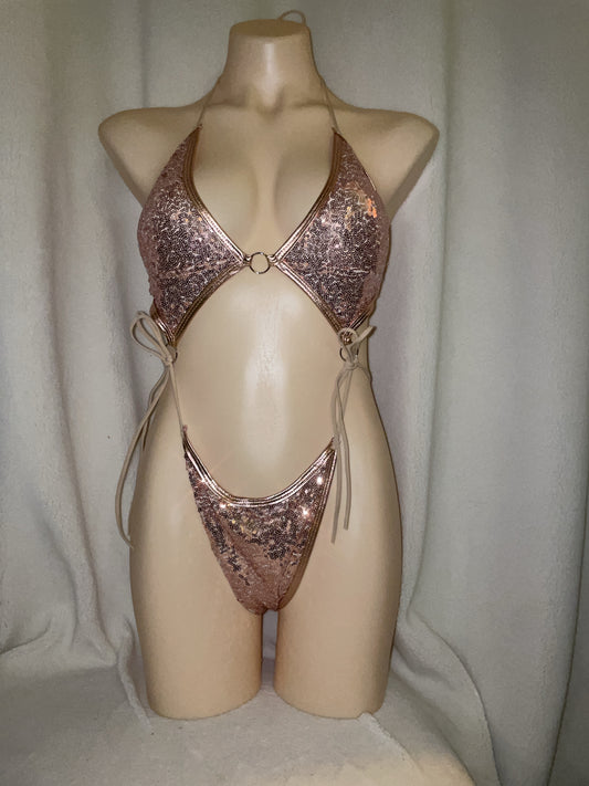 Brassy Gold sequin bikini tie bodysuit