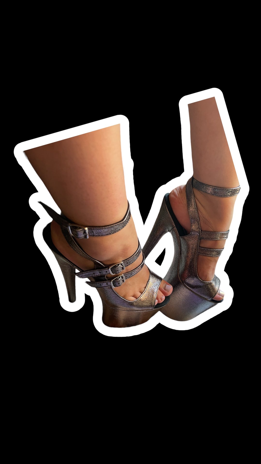 Metallic grey high ankle strap sandals
