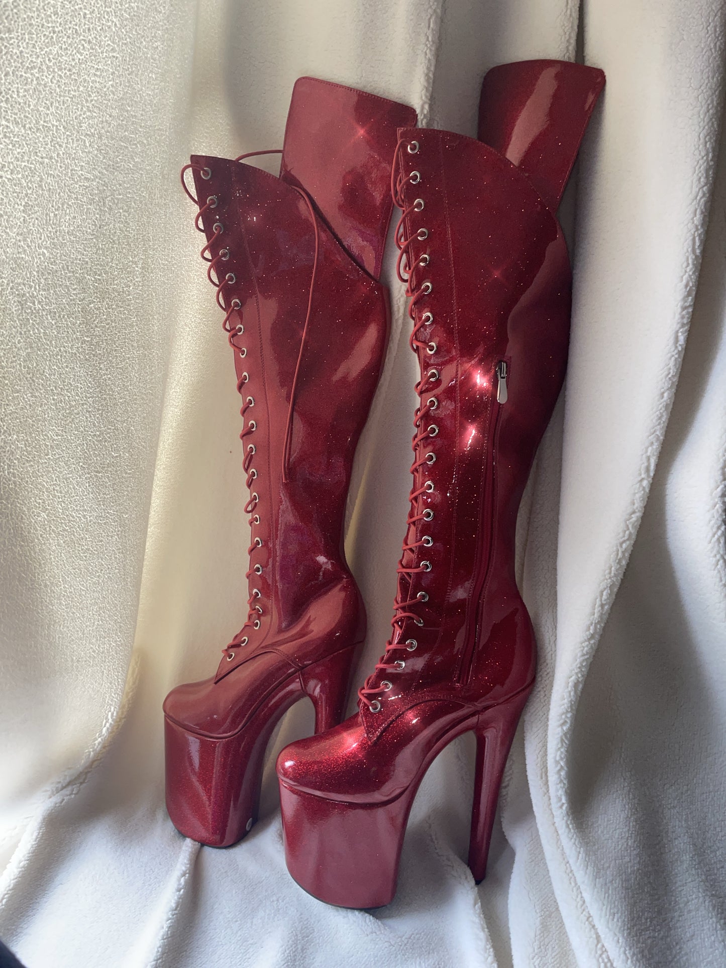 Grippy glitter knee high boots with knee pads