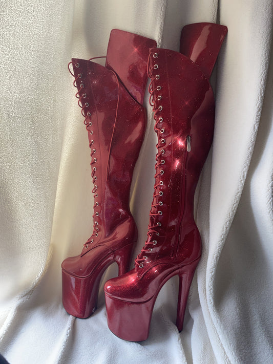 Grippy glitter knee high boots with knee pads