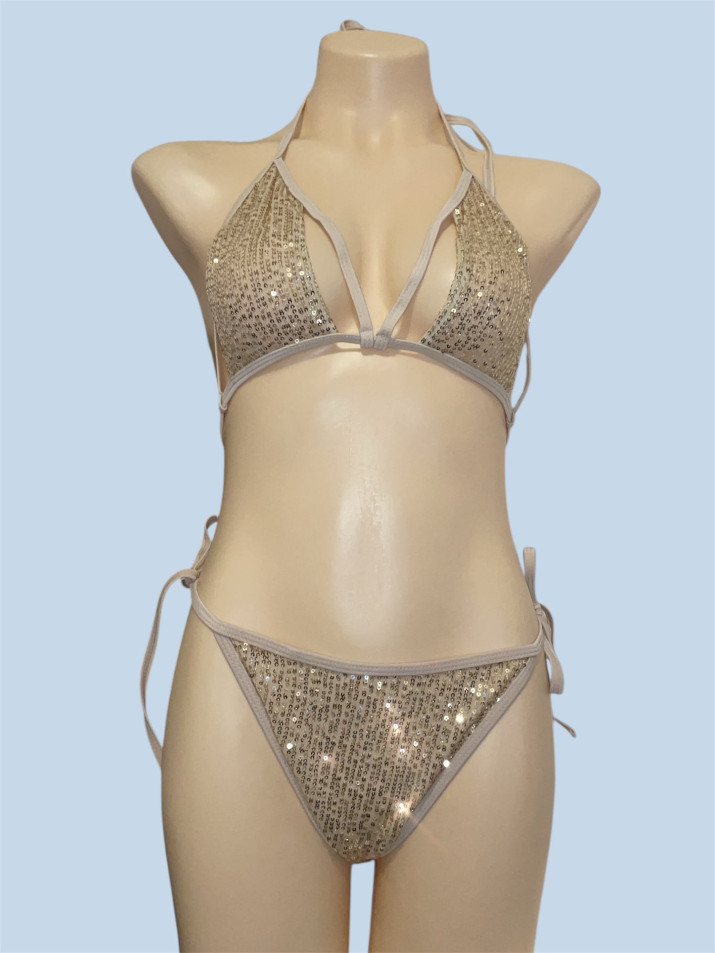 Cut out bikini - beige & gold sequin
