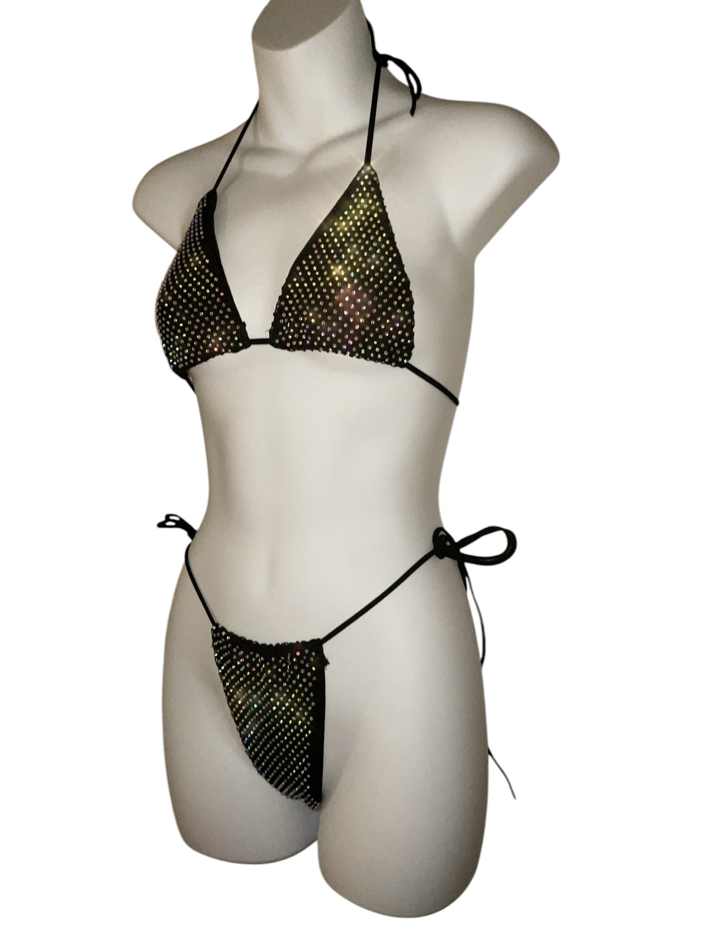 Rhinestone fishnet bikini black