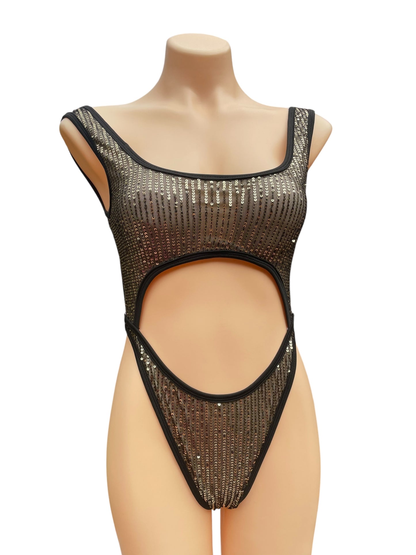 Black/gold sequin bodysuit