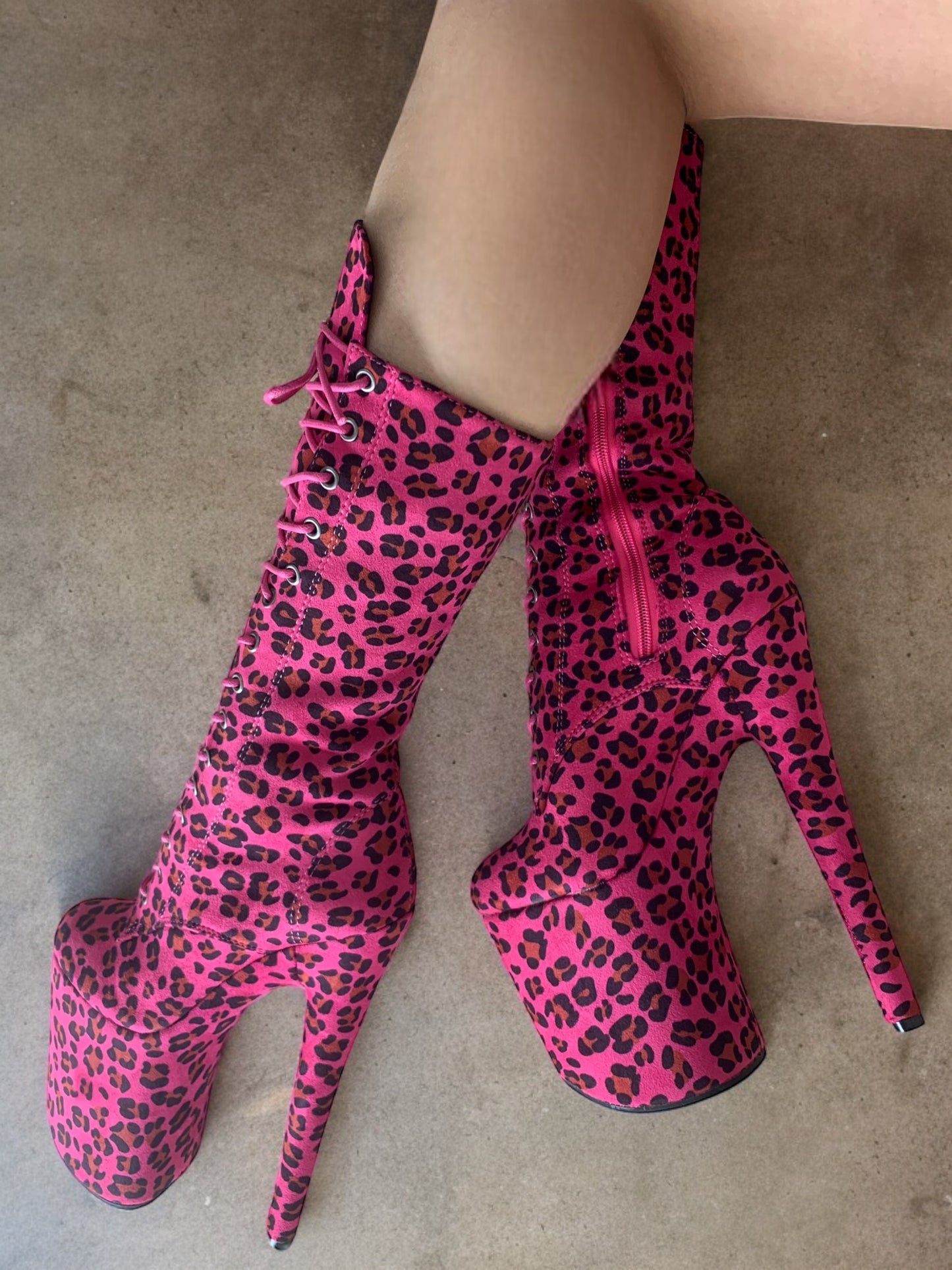 Safari pink cheetah 8 inch heels pole dancing boots