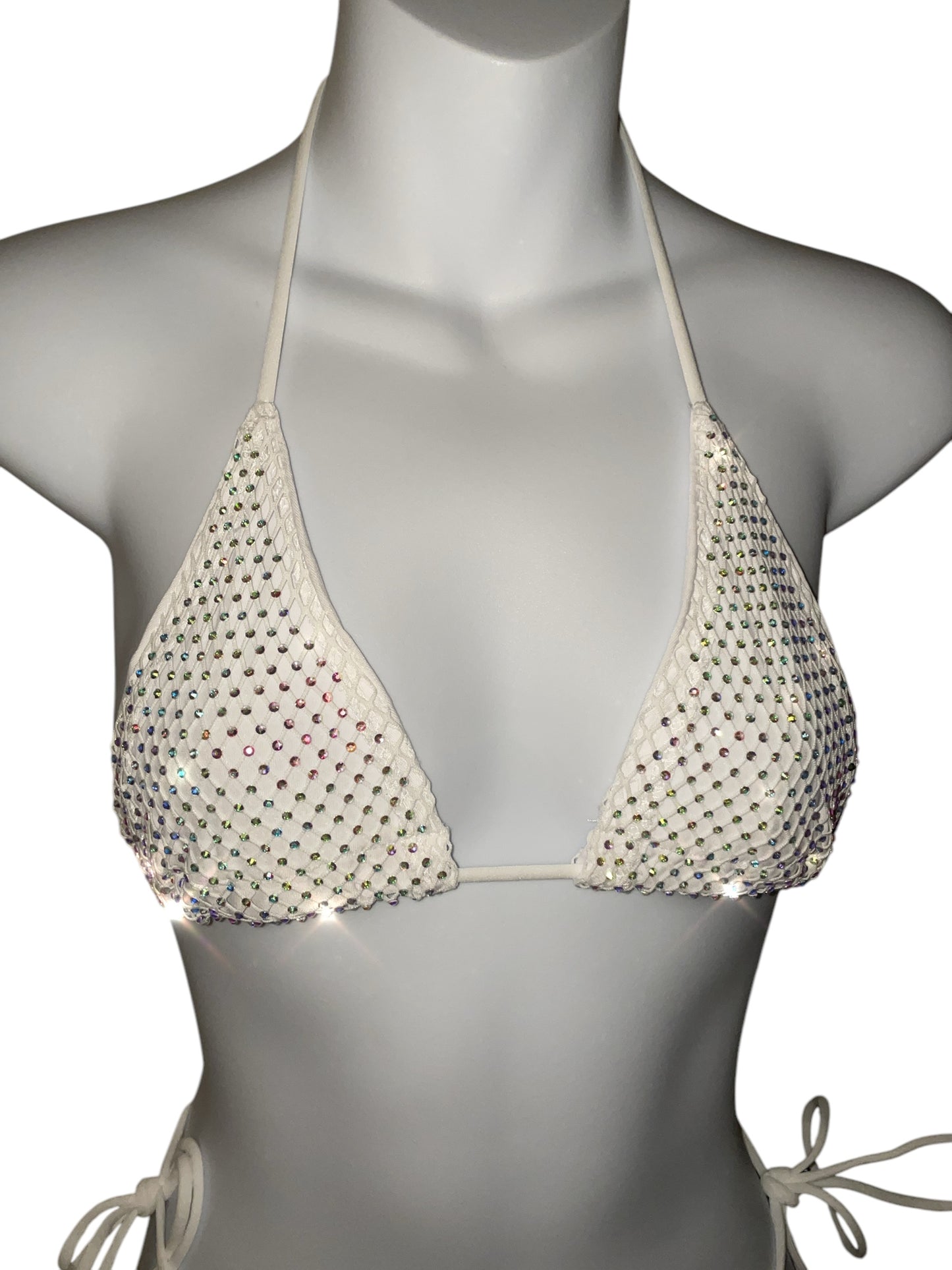 Rhinestone fishnet bikini white